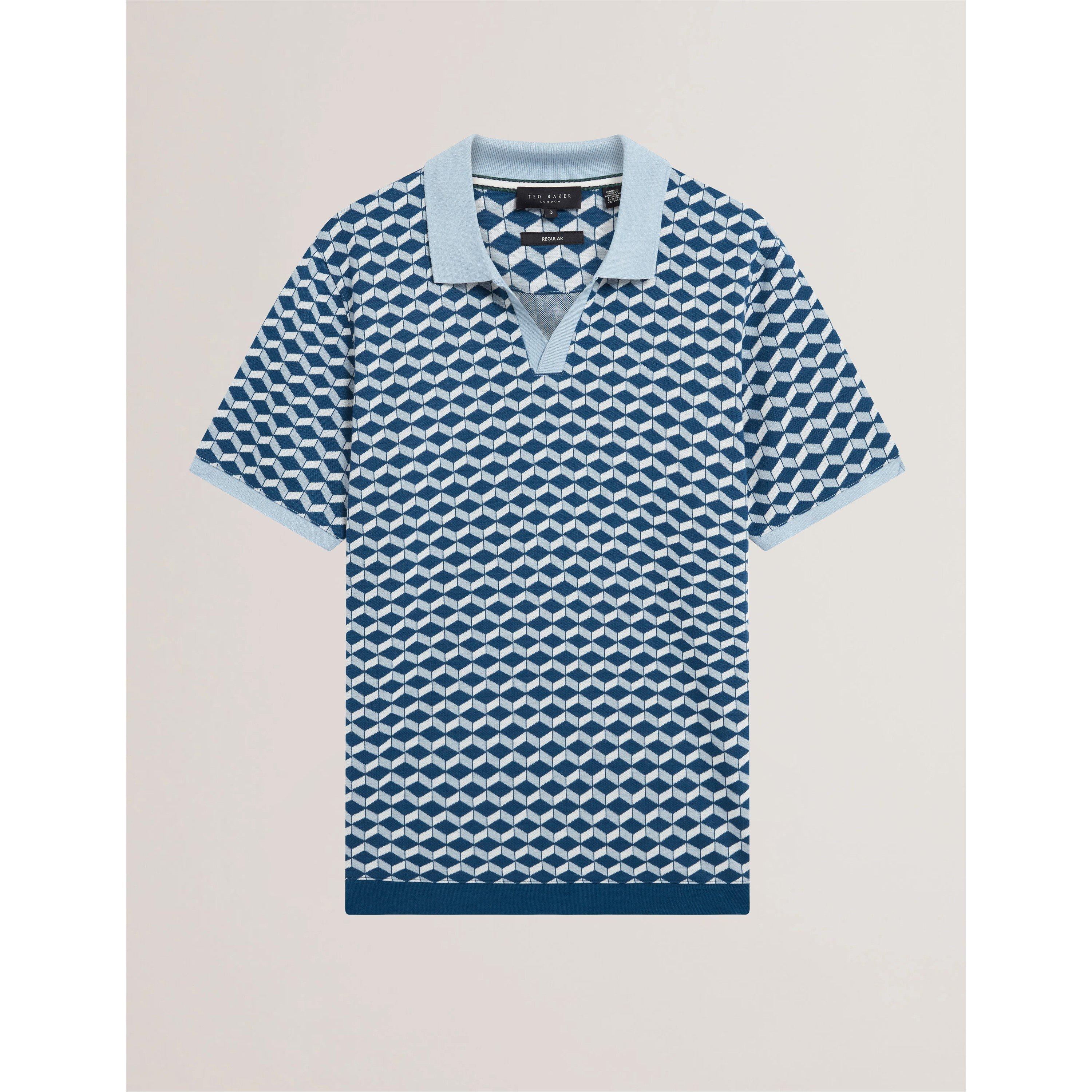 Dk-Blue - Ted Baker - Men's Jacquard Short Sleeve Polo Shirt - 1