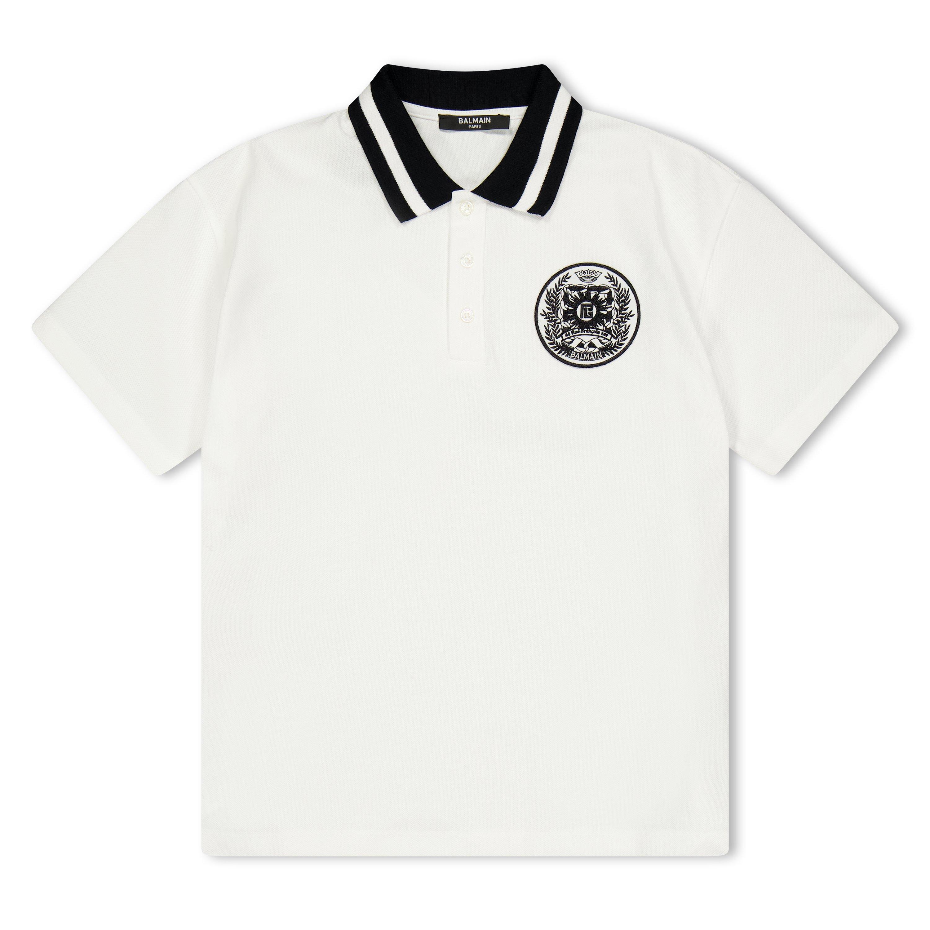 Balmain Balmain Logo Polo Jn61 - Wht Blk 100NE - Size 14Y