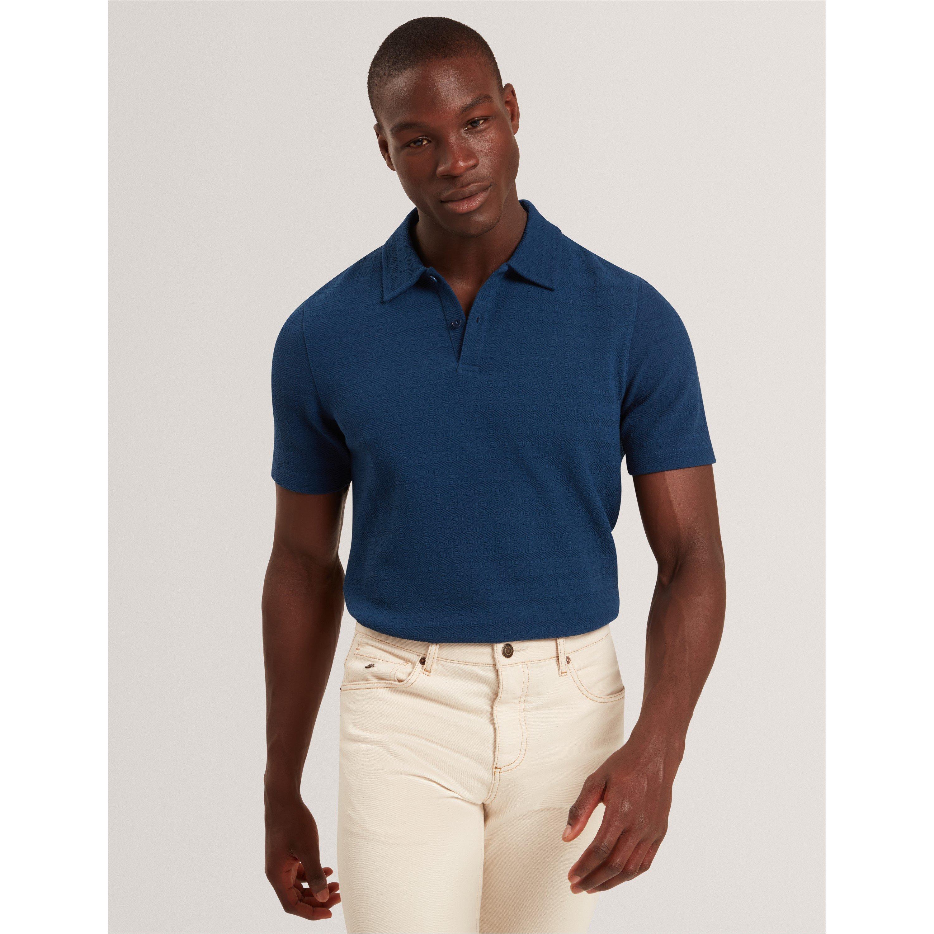 Dk-Blue - Ted Baker - Men's Textured Short Sleeve Polo Shirt - 2