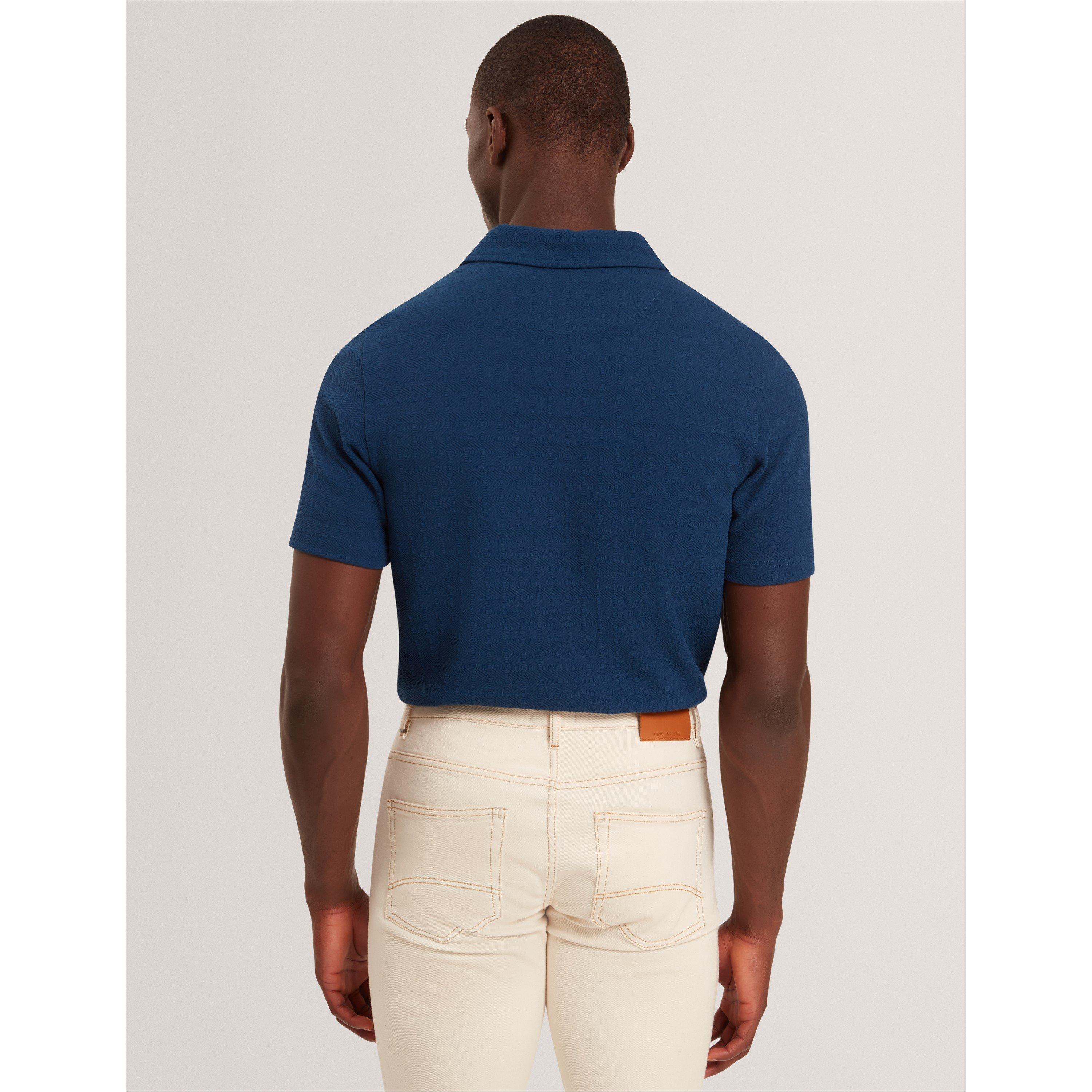 Dk-Blue - Ted Baker - Men's Textured Short Sleeve Polo Shirt - 3