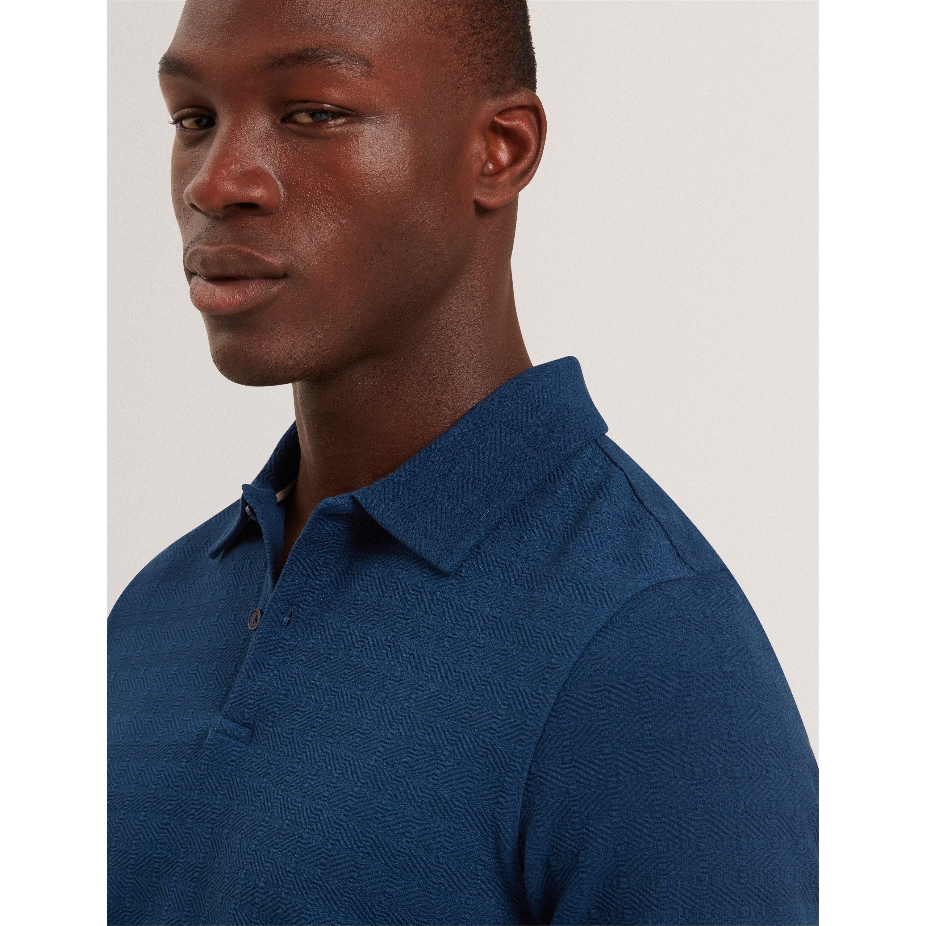 Dk-Blue - Ted Baker - Men's Textured Short Sleeve Polo Shirt - 4