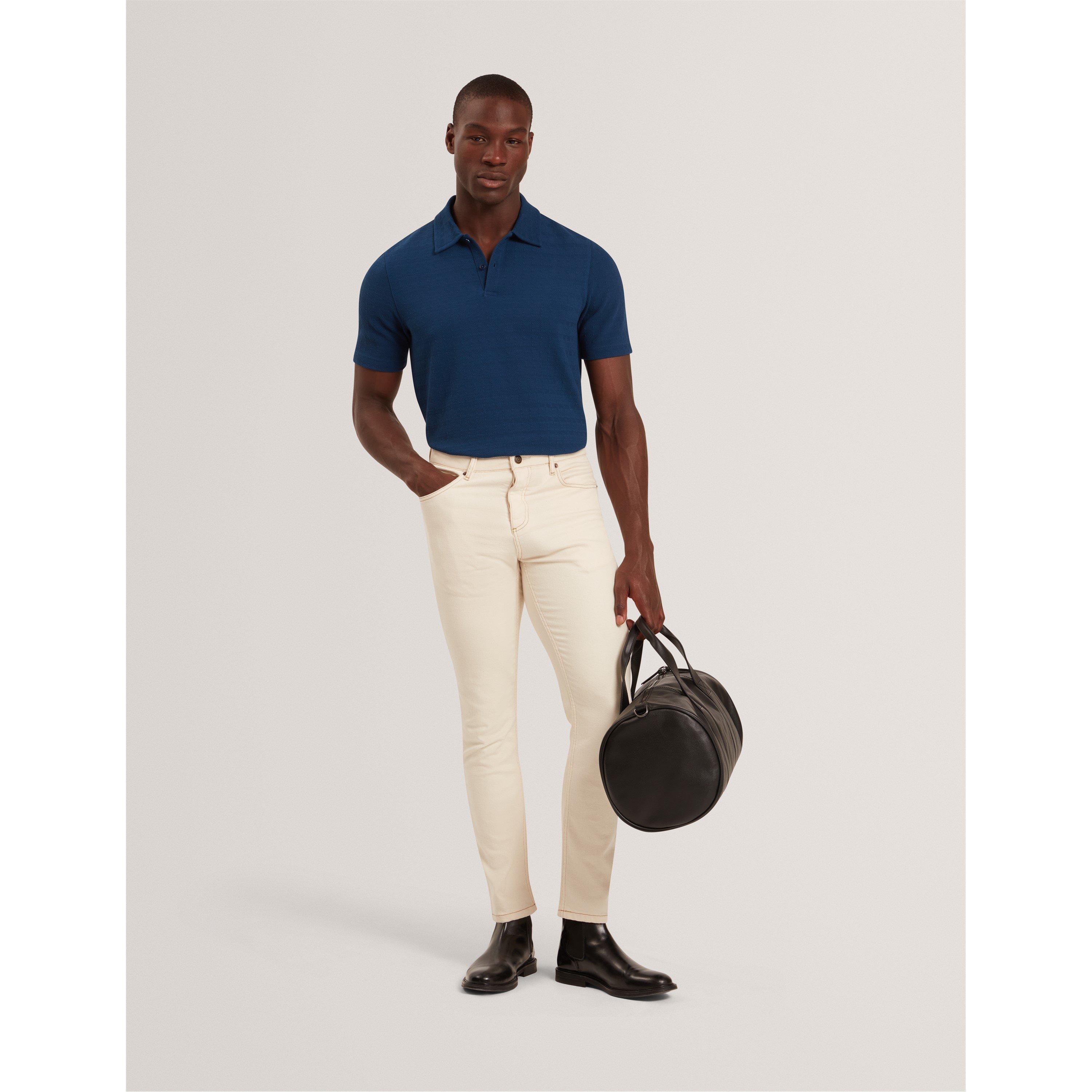 Dk-Blue - Ted Baker - Men's Textured Short Sleeve Polo Shirt - 5