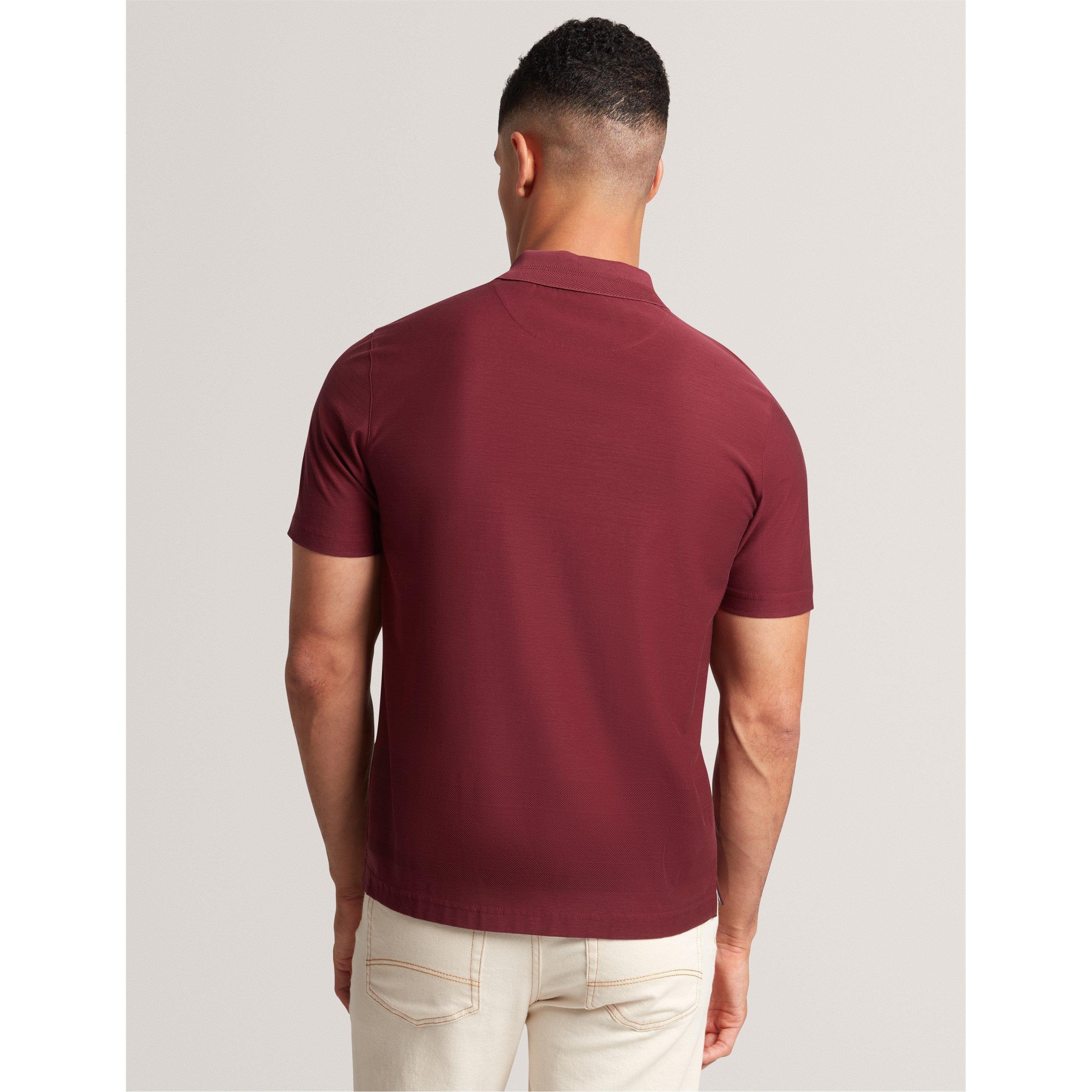 Maroon - Ted Baker - Men's Textured Zip Short Sleeve Polo Shirt - 3