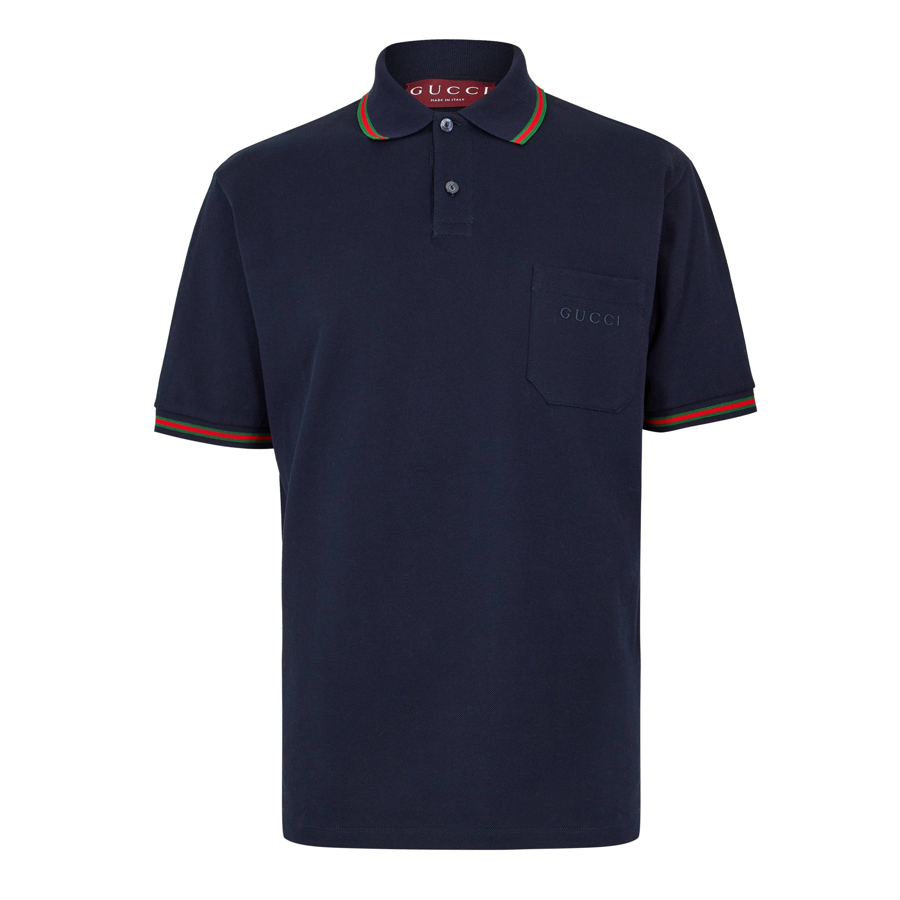 Gucci Men's Short Sleeve Polo Shirt - Blue Navy/Mix - M