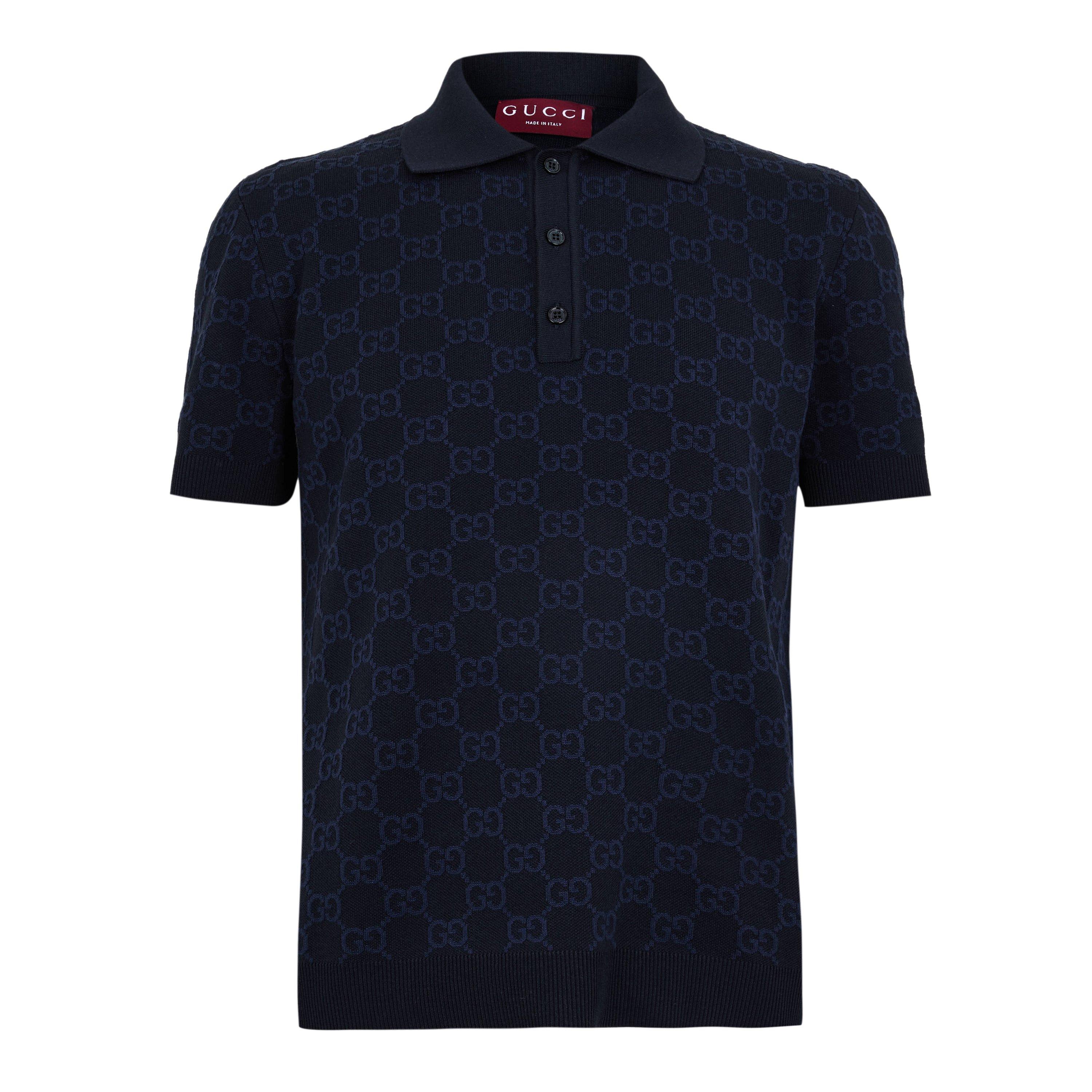 Gucci Men's Cotton Silk Short Sleeve Polo Shirt - Dark Navy - XL