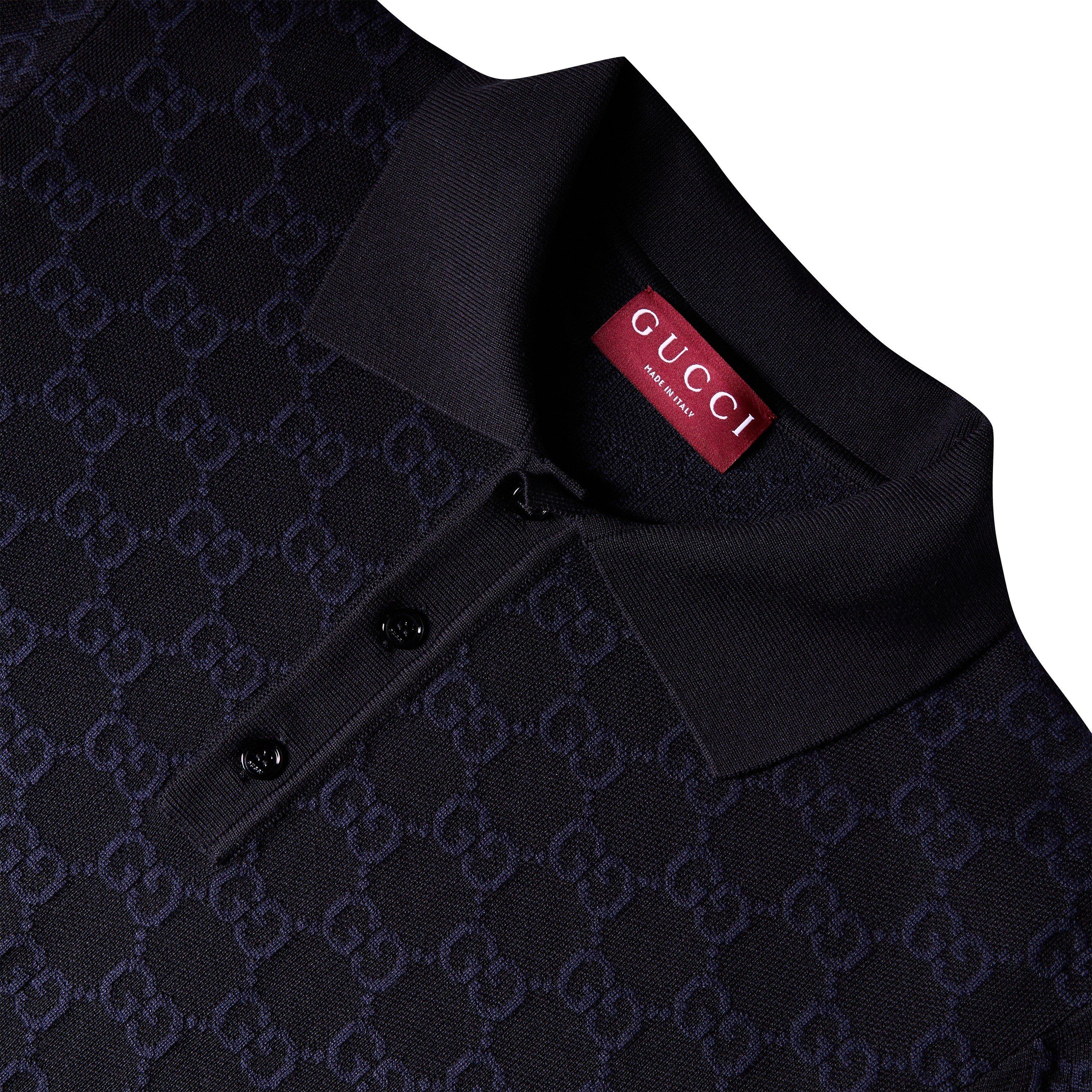 Dark Navy - Gucci - Men's Cotton Silk Short Sleeve Polo Shirt - 3