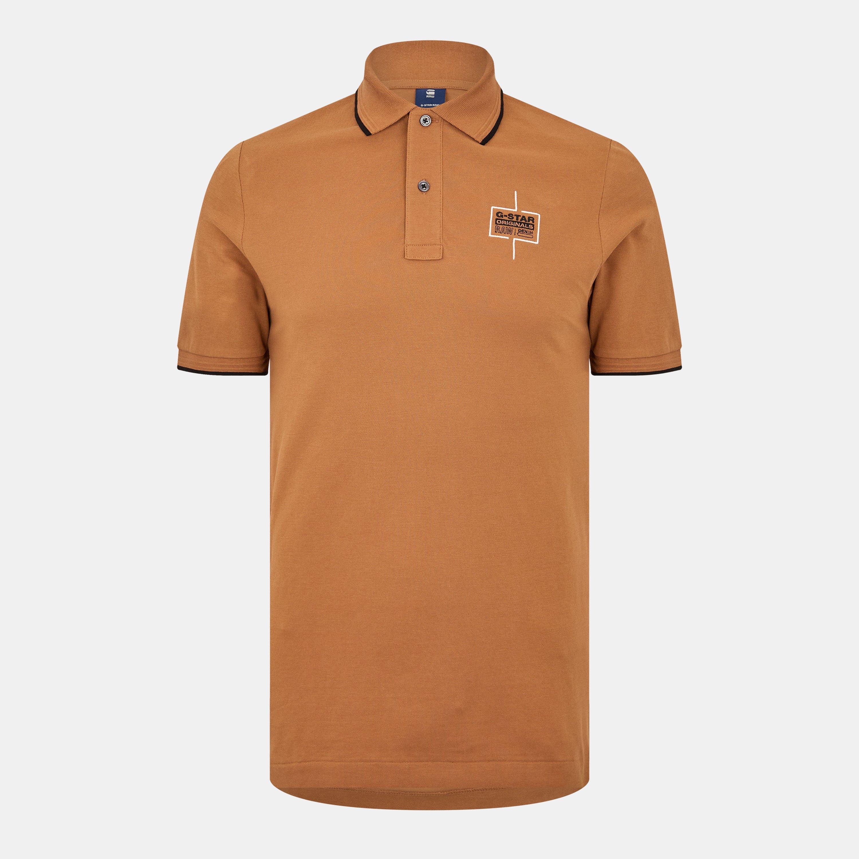 G Star Men's Chest Logo Striped Polo - Chipmunk - Small