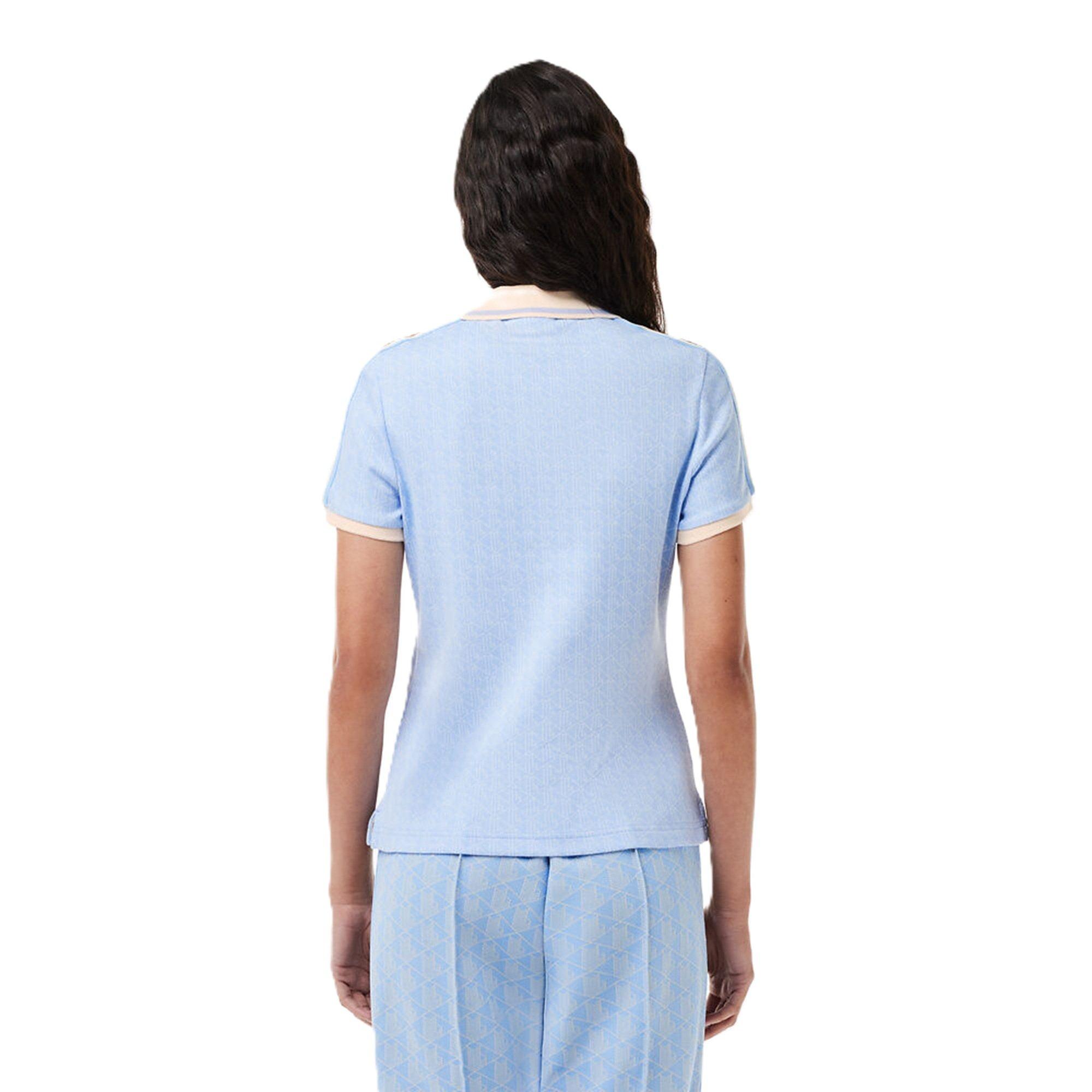 Blue/Flour - Lacoste - Women's Monogram Jacquard Short-Sleeve Polo Shirt - 2