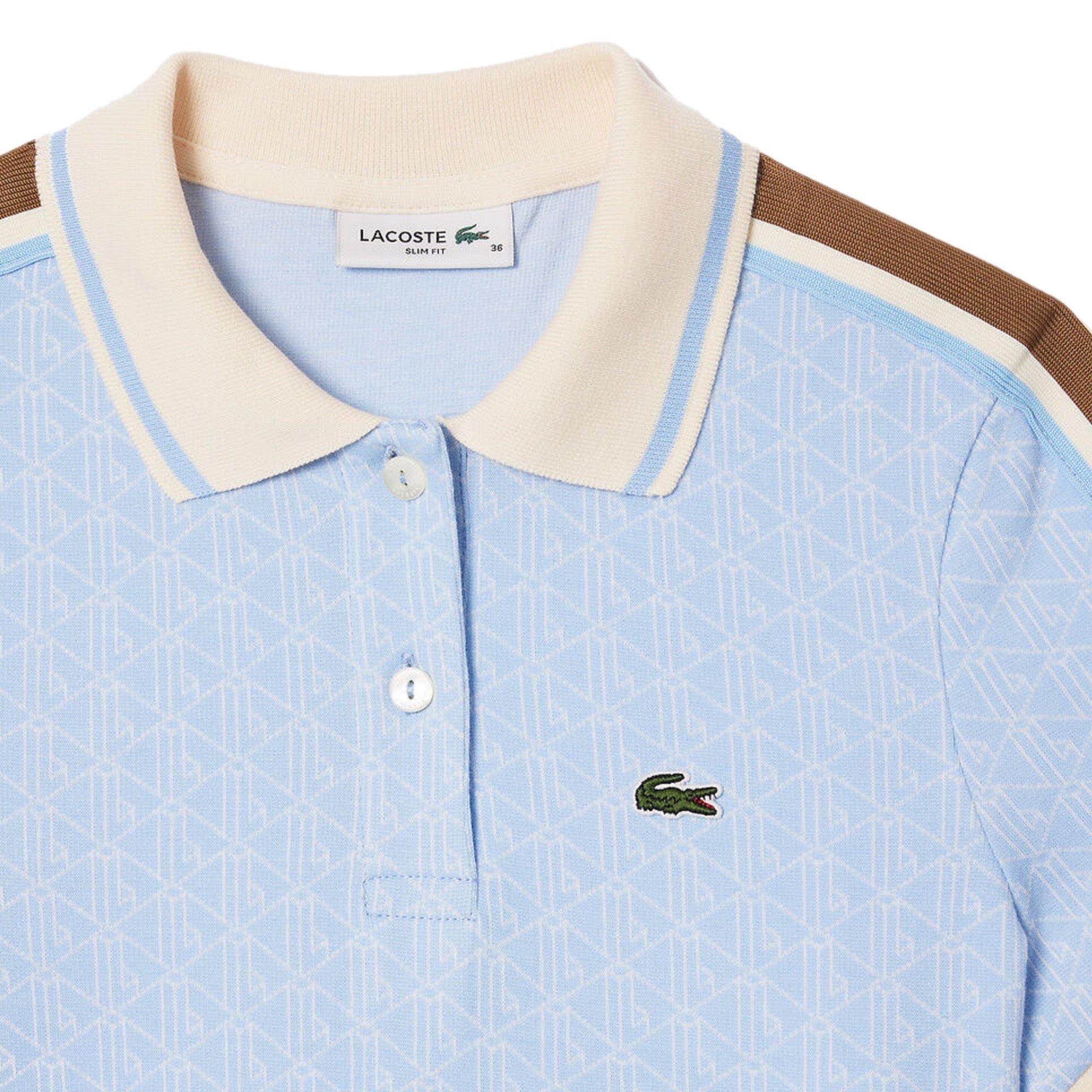 Blue/Flour - Lacoste - Women's Monogram Jacquard Short-Sleeve Polo Shirt - 3