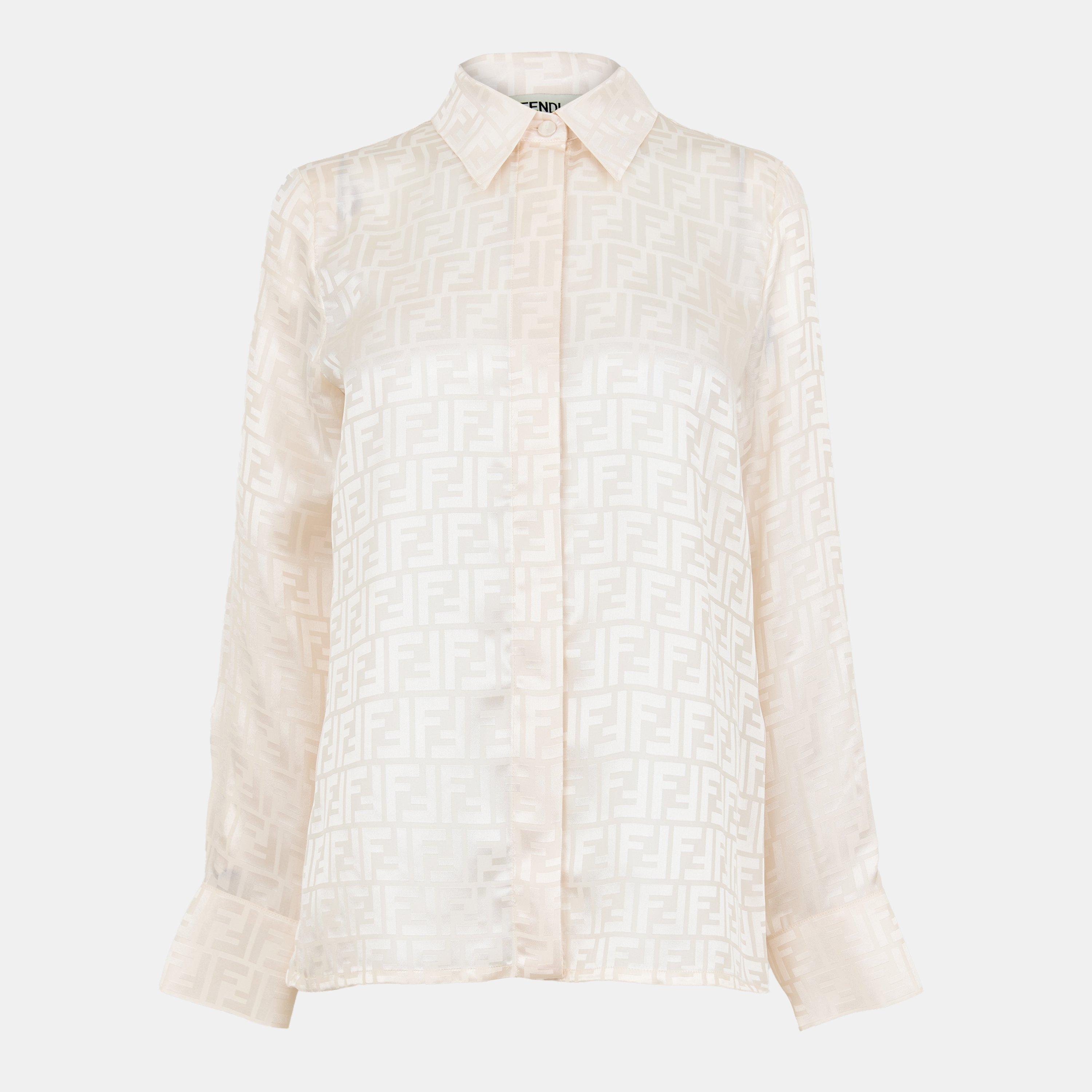 Fendi Women's FF Satin Long Sleeve Blouse - Penelope Panna - Size 10 (42)