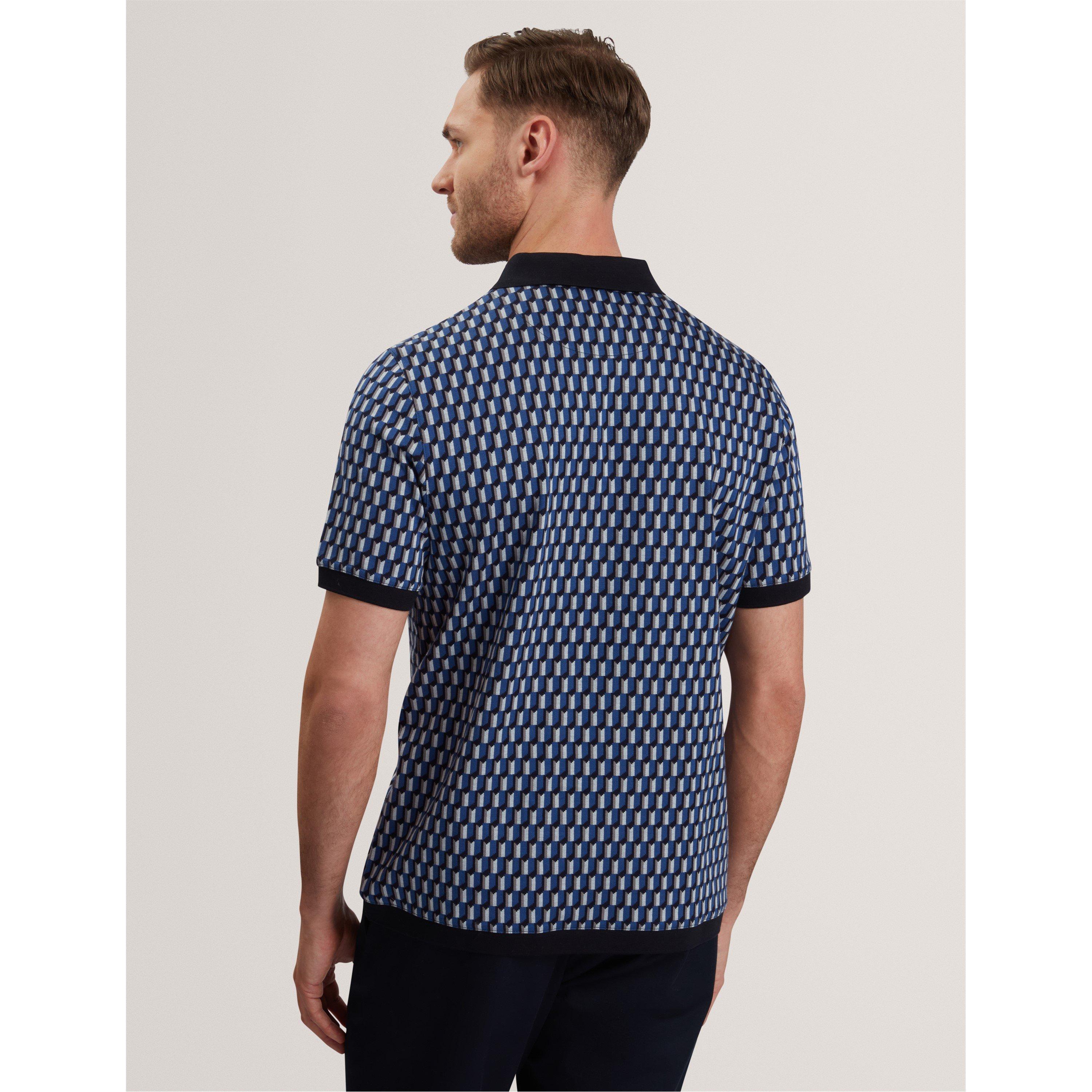 Navy - Ted Baker - Men's Geo Short-Sleeve Polo Shirt - 3