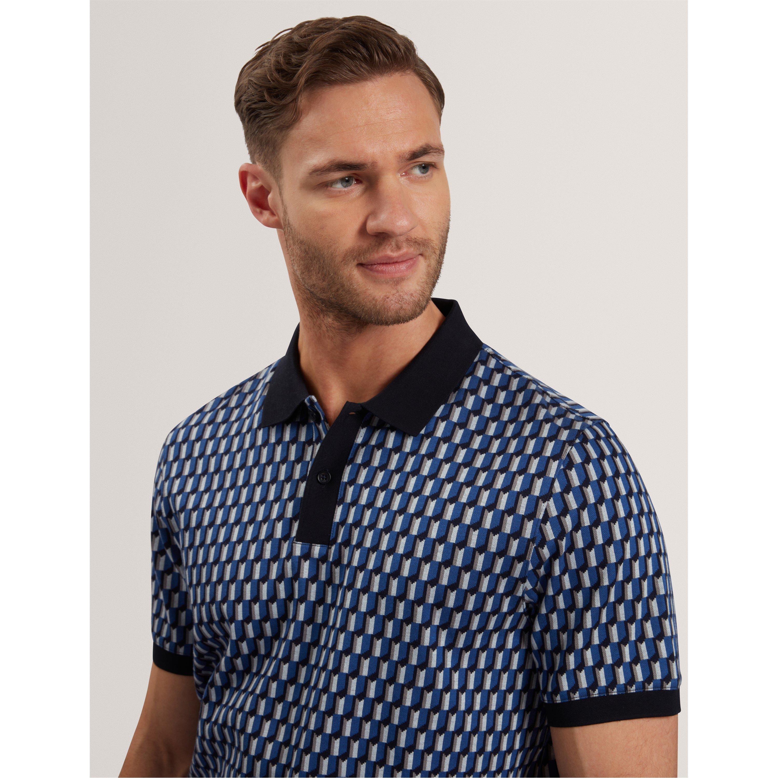 Navy - Ted Baker - Men's Geo Short-Sleeve Polo Shirt - 4
