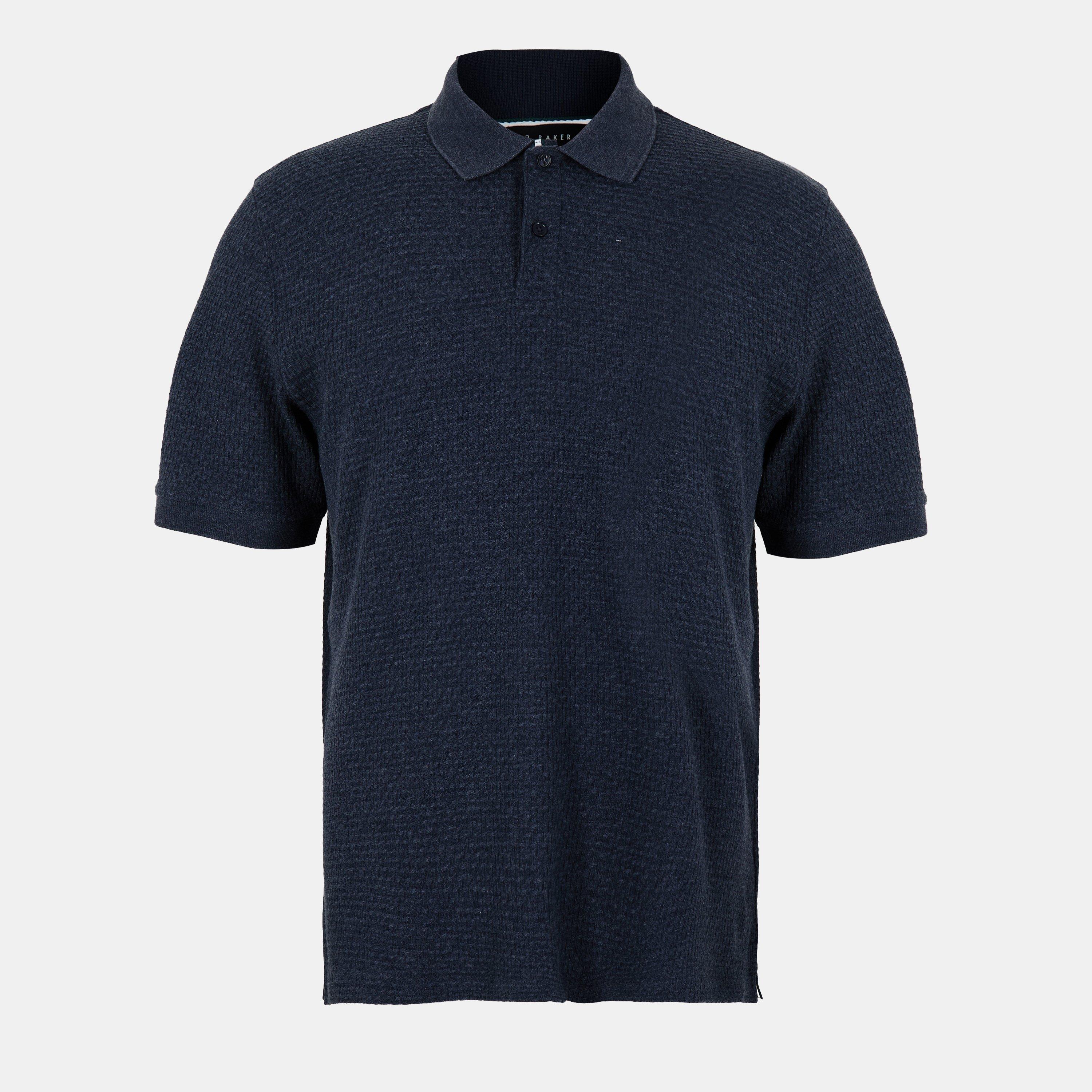 Navy - Ted Baker - Men's Textured Short-Sleeve Polo Shirt - 1