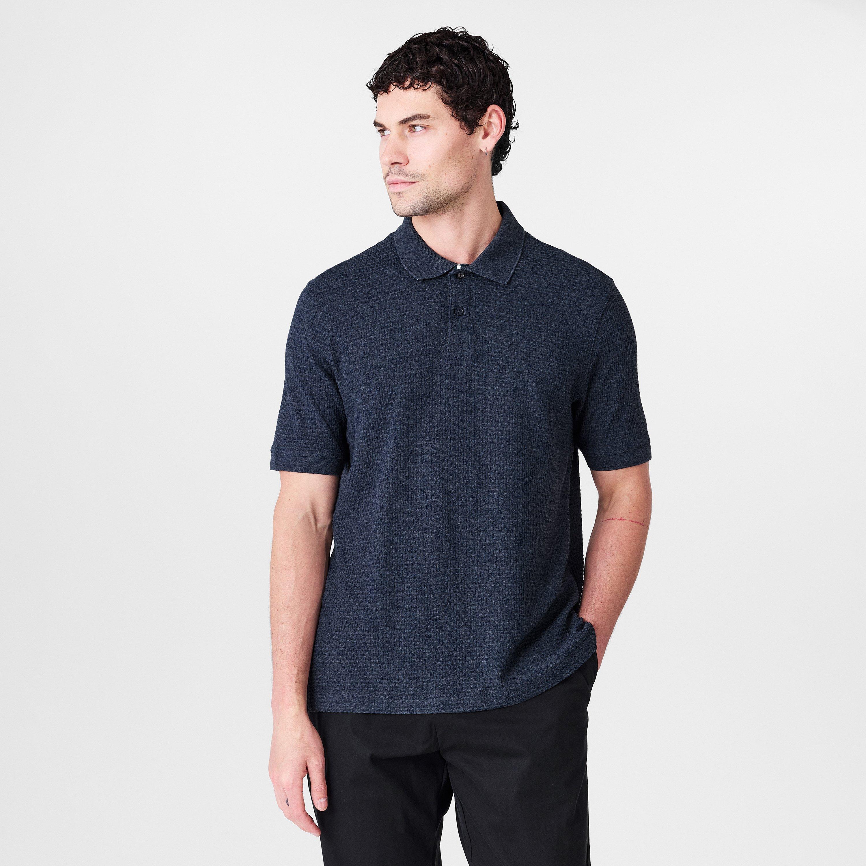 Navy - Ted Baker - Men's Textured Short-Sleeve Polo Shirt - 3