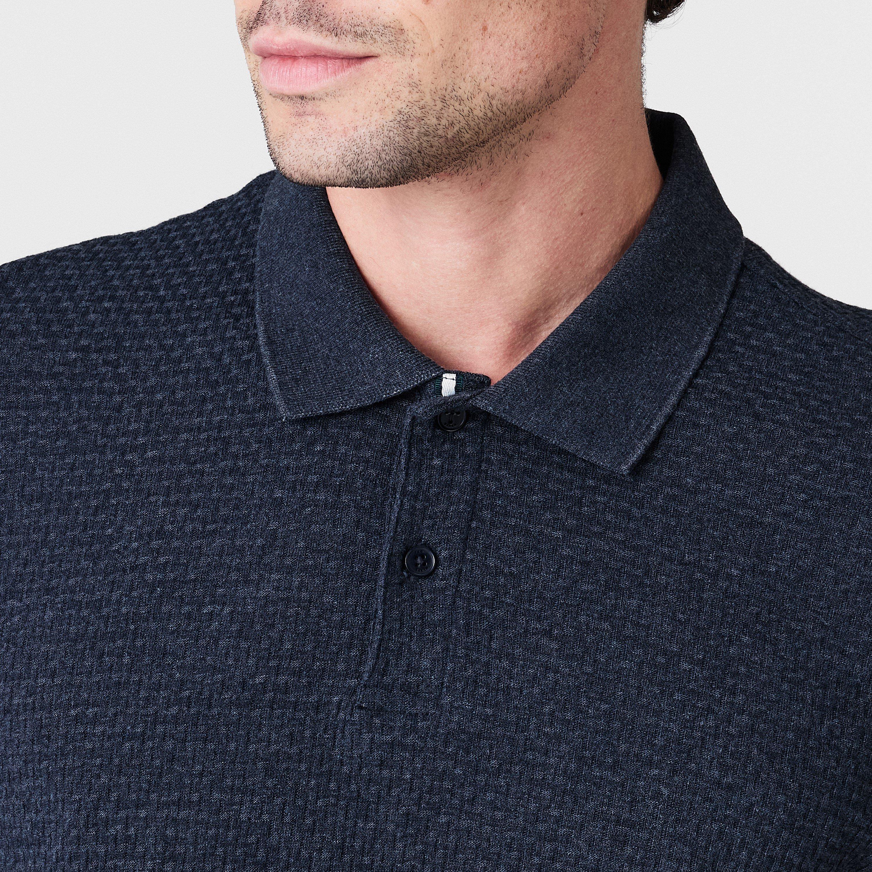 Navy - Ted Baker - Men's Textured Short-Sleeve Polo Shirt - 5