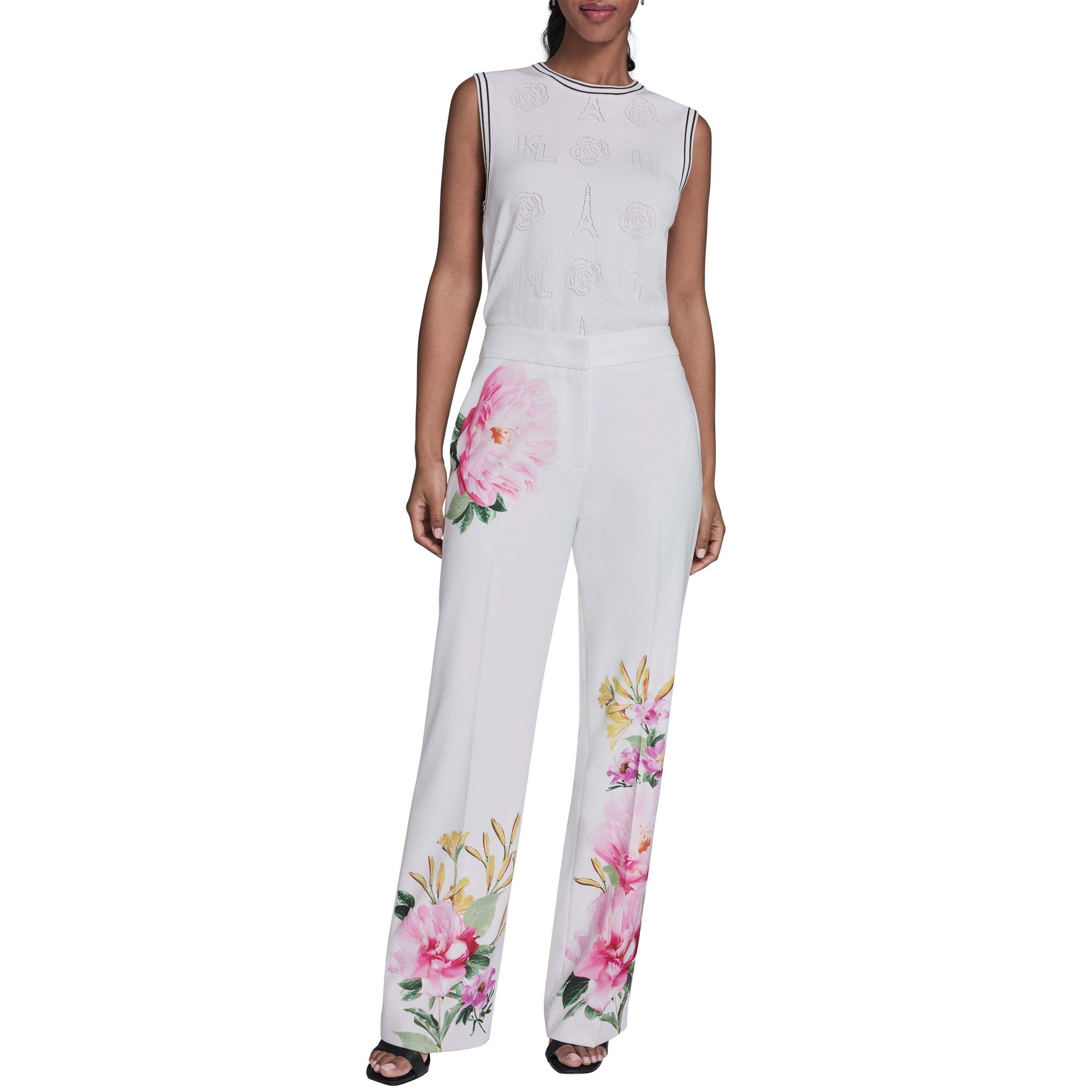 White/Floral - Karl Lagerfeld - Women's Sportswear Straight Leg Trousers - 1
