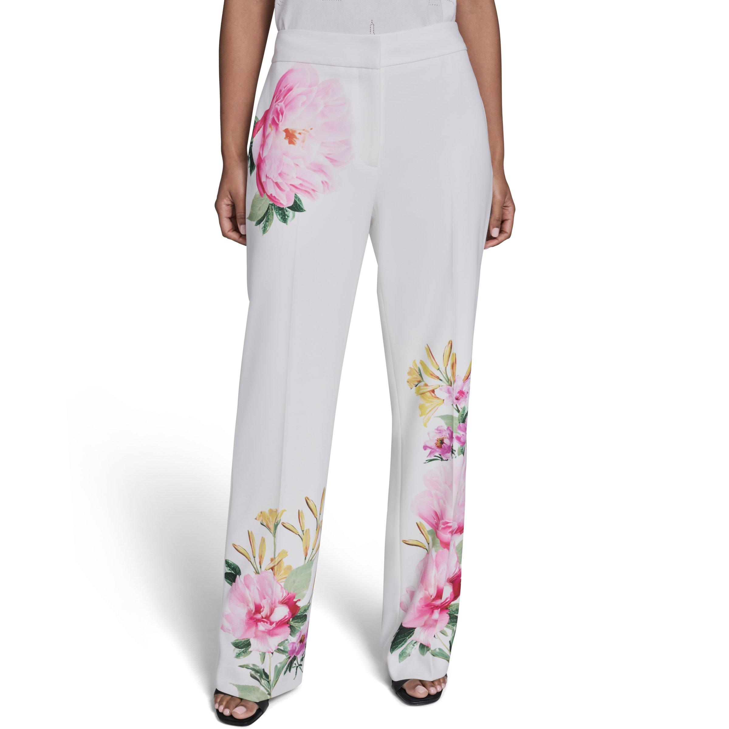 White/Floral - Karl Lagerfeld - Women's Sportswear Straight Leg Trousers - 5