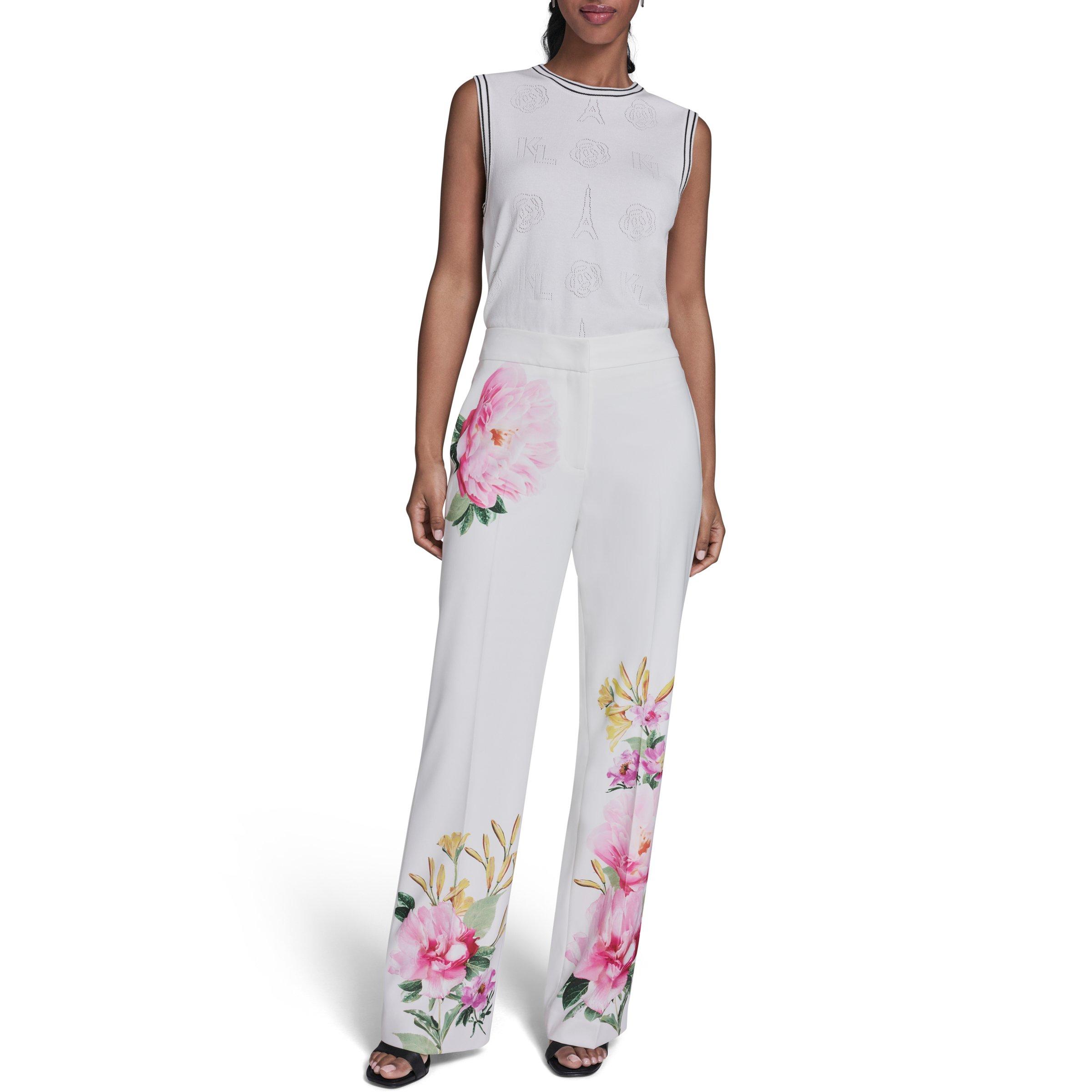 White/Floral - Karl Lagerfeld - Women's Sportswear Straight Leg Trousers - 4