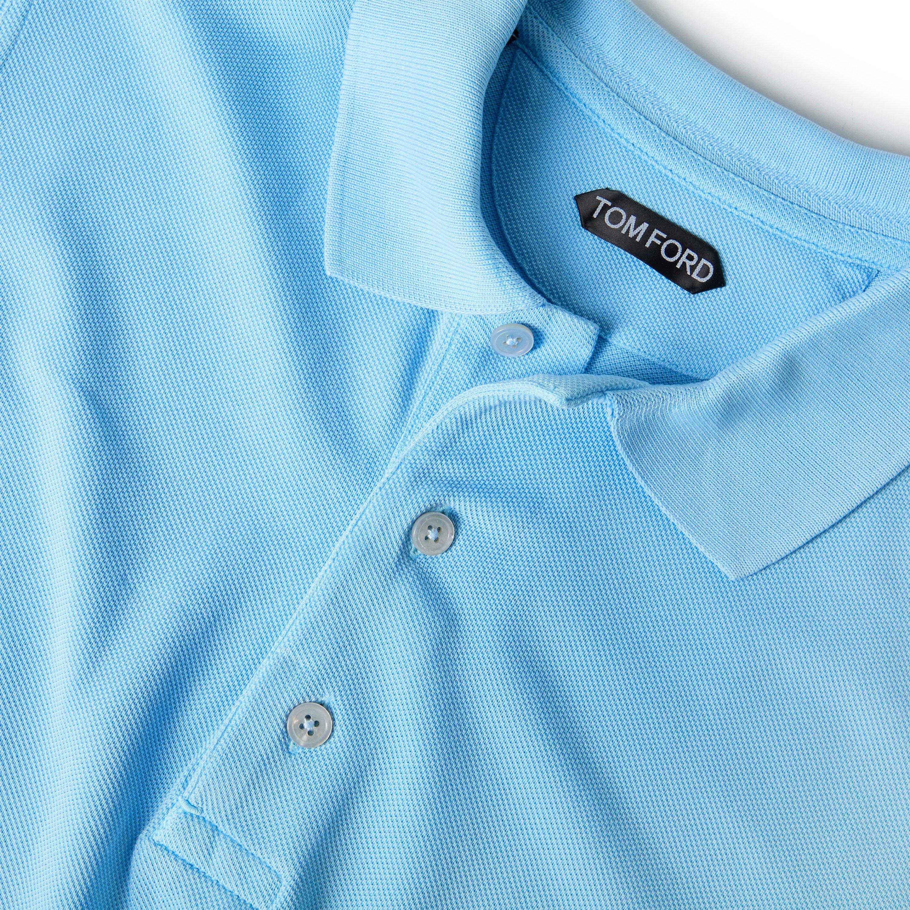 Turquoise - Tom Ford - Men's TF Lyocell Short Sleeve Polo Shirt - 5
