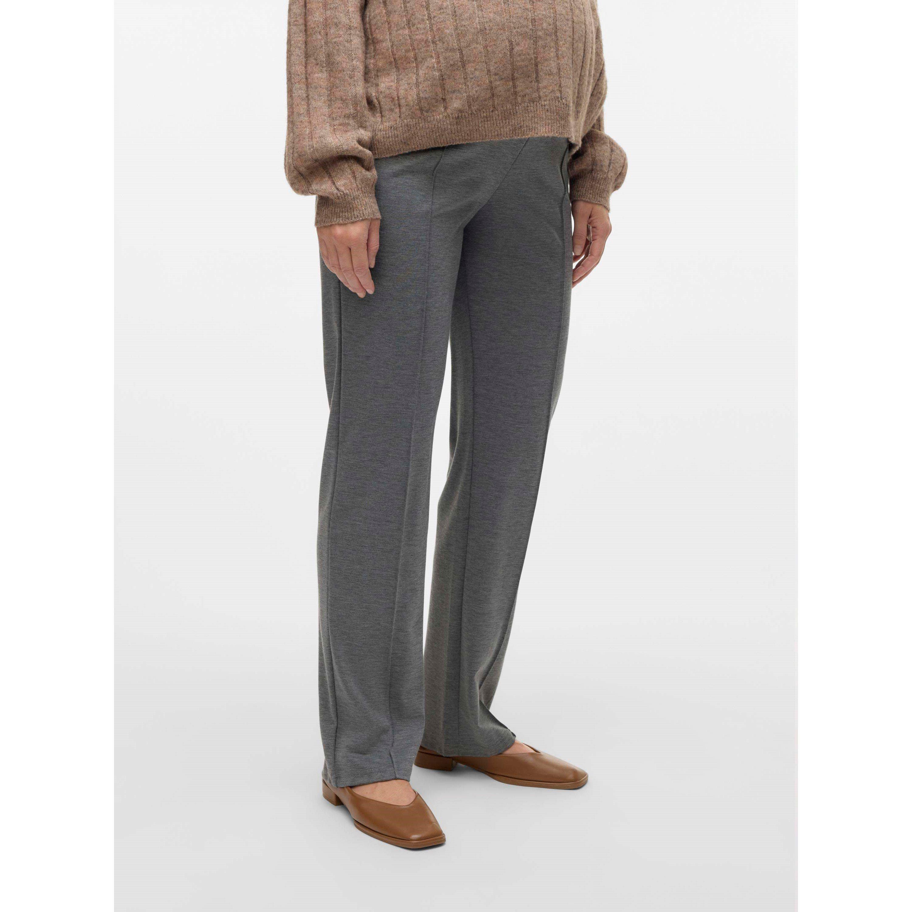 Grey Melange - Mamalicious - Mama Straight Leg Trousers - 2