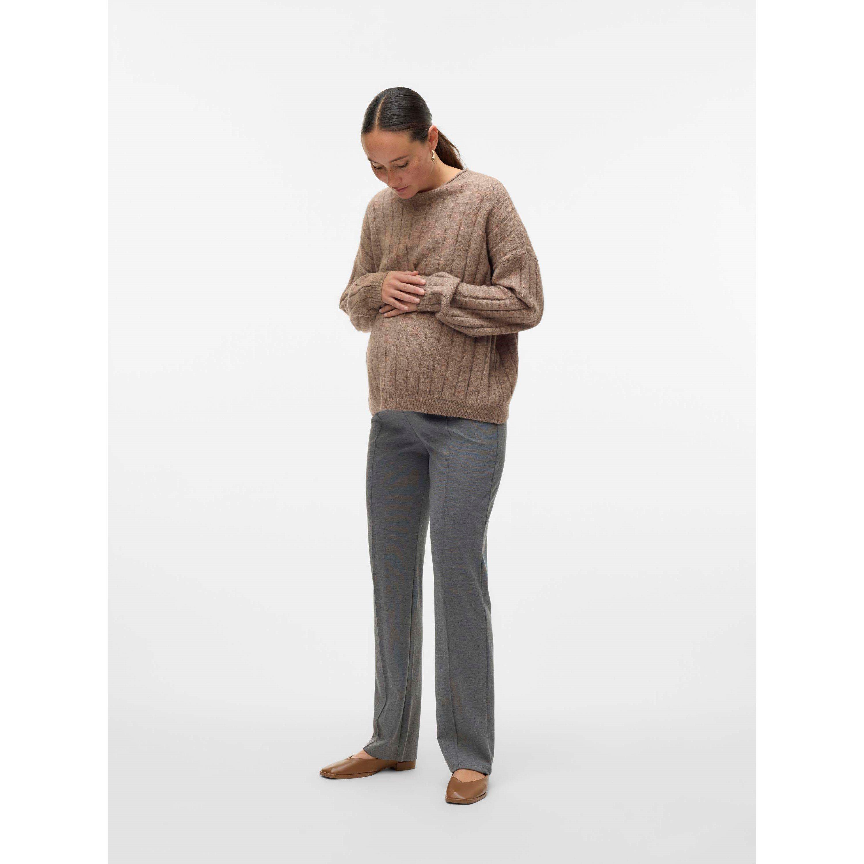 Grey Melange - Mamalicious - Mama Straight Leg Trousers - 5
