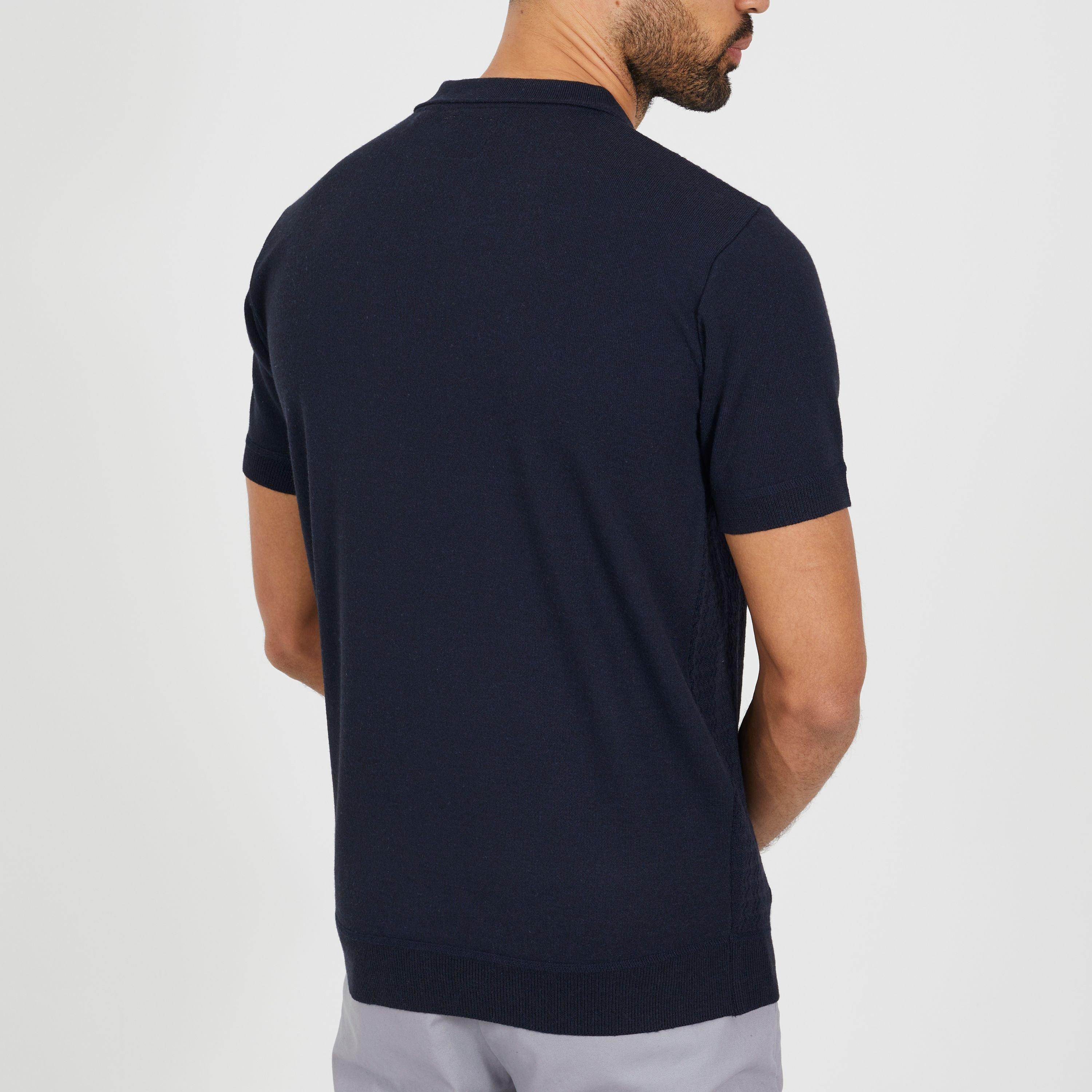 Dark Navy - Brave Soul - Navy Knitted Polo with Zip Neck - 2
