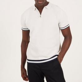 Brave Soul Mens Knitted Polo with Zip Neck & Contrast Trims