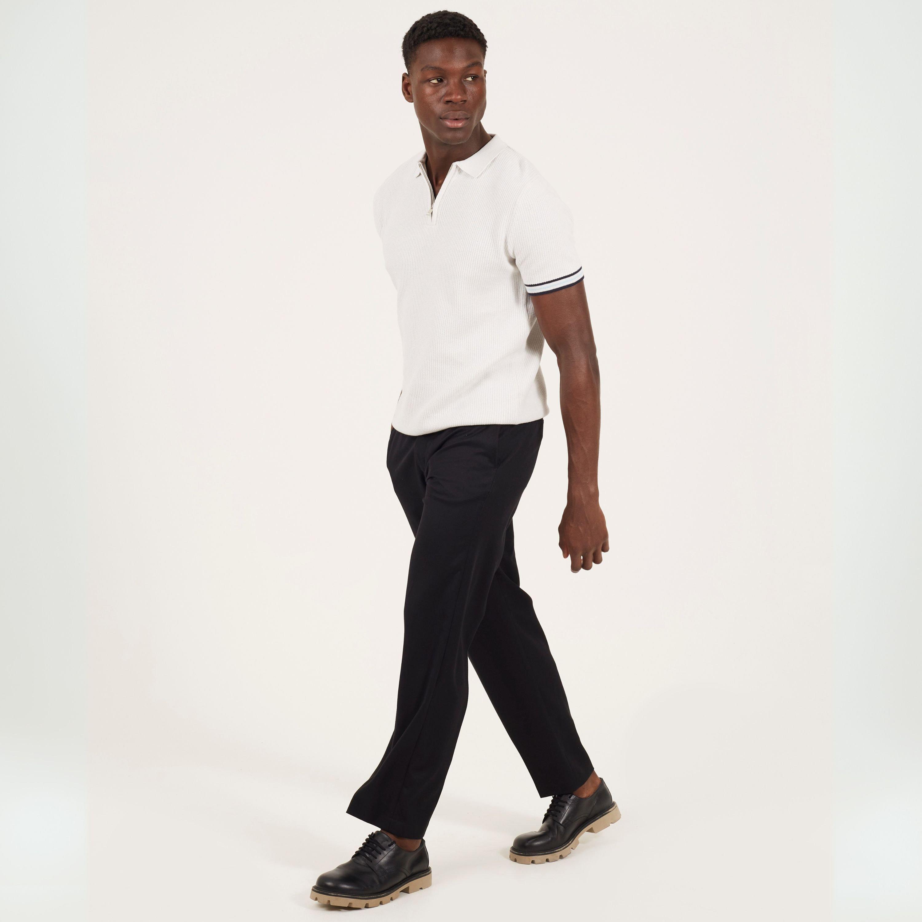 Ecru/Navy - Brave Soul - Mens Knitted Polo with Zip Neck & Contrast Trims - 4