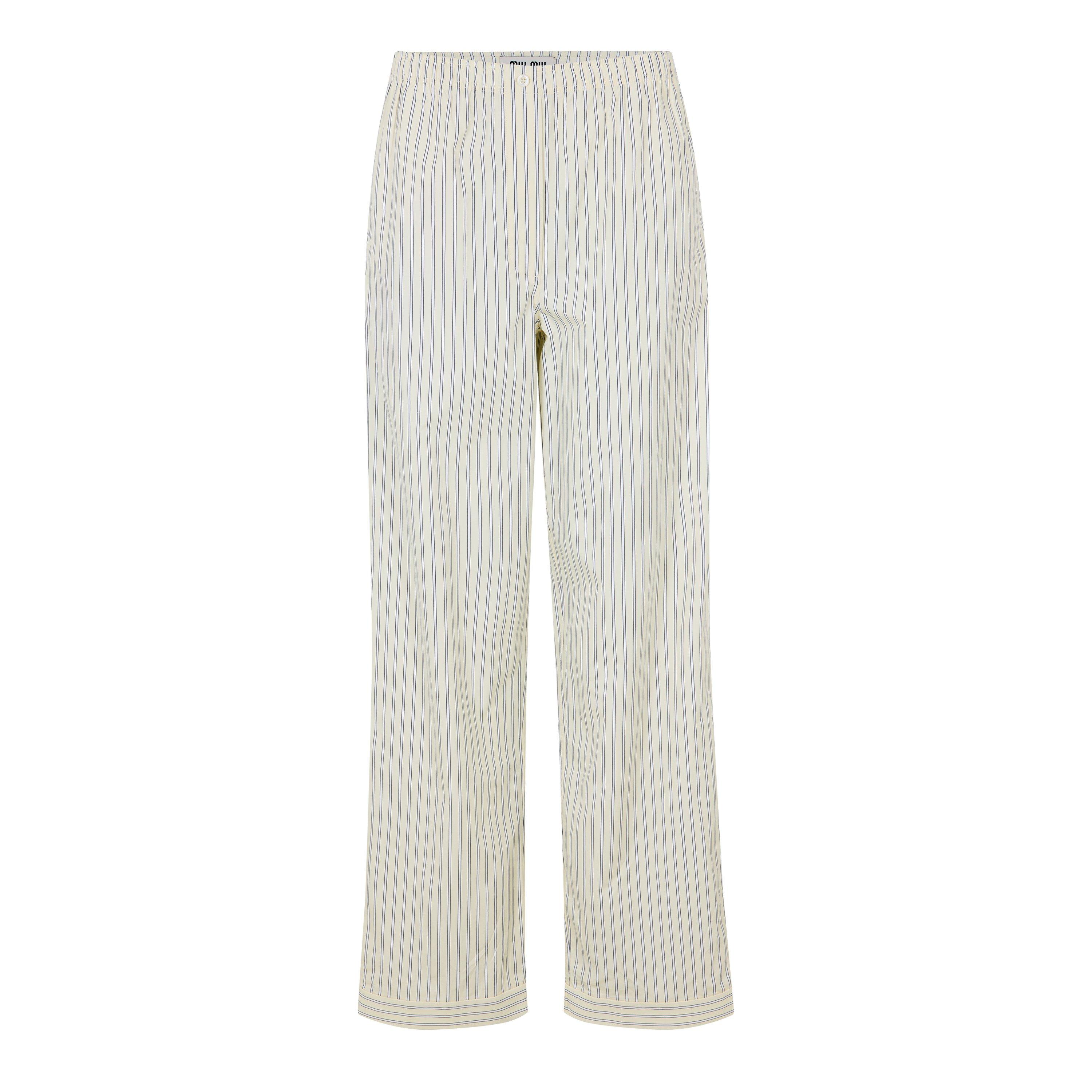 Crema - Miu Miu - Women's Stripe Pyjama Straight Leg Trousers - 1