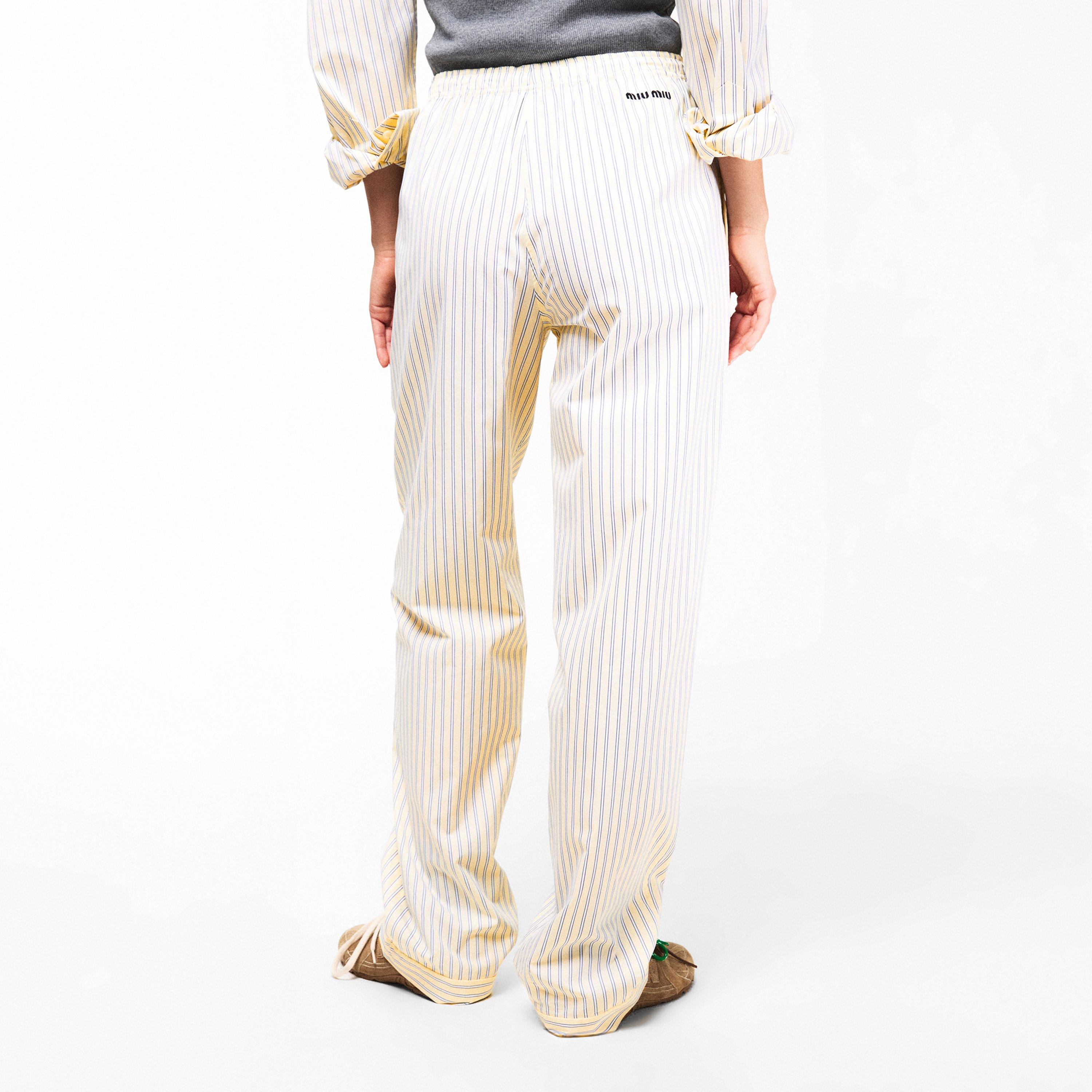 Crema - Miu Miu - Women's Stripe Pyjama Straight Leg Trousers - 4