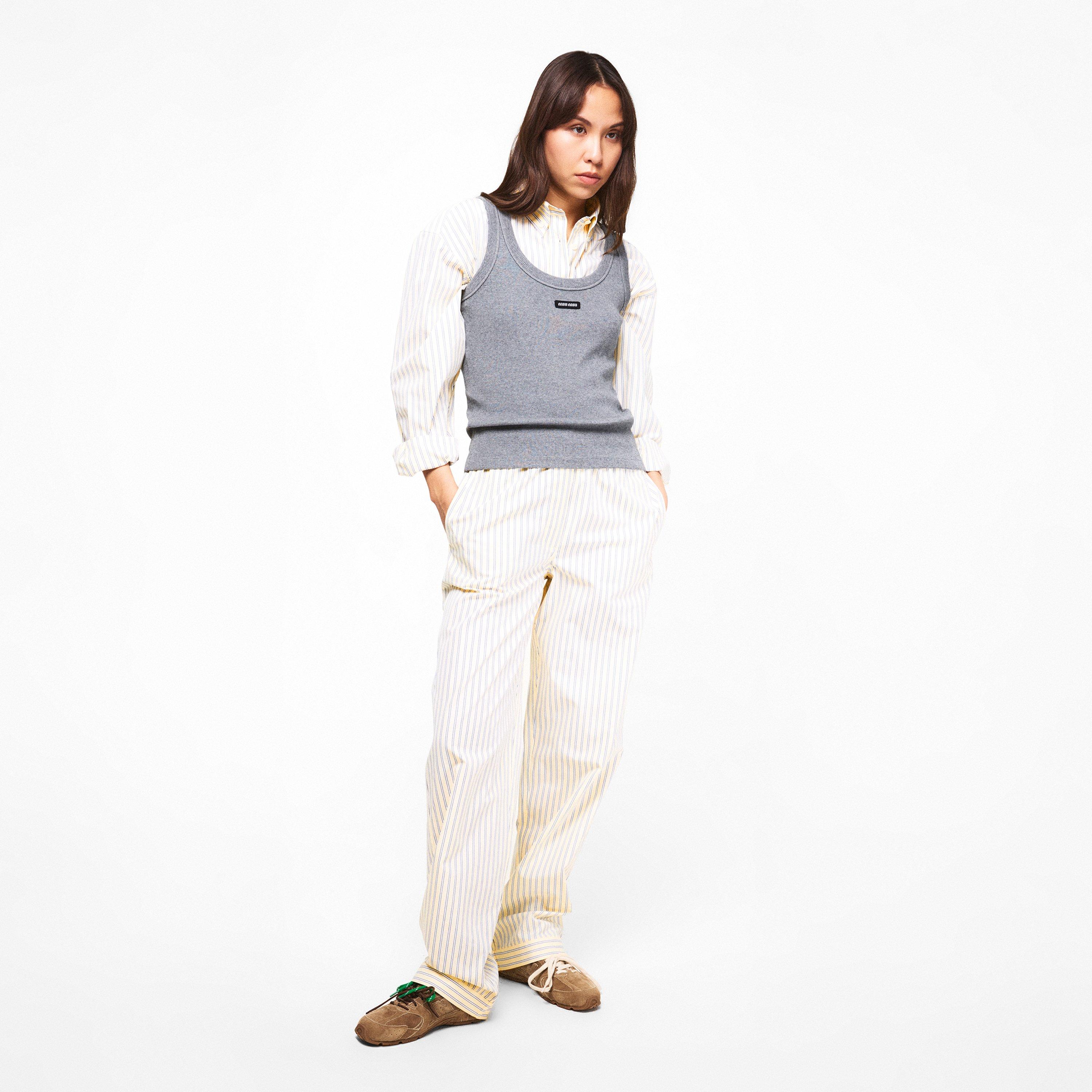 Crema - Miu Miu - Women's Stripe Pyjama Straight Leg Trousers - 6