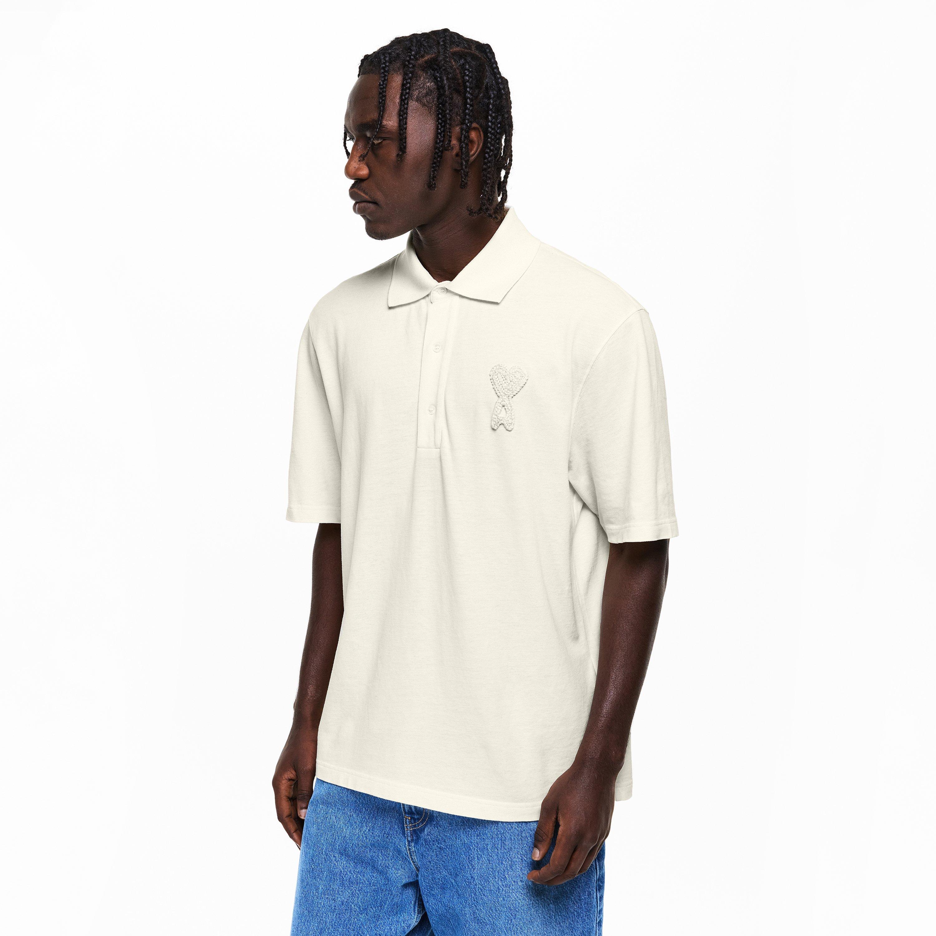 White Cream - Ami Paris - Men's Short Sleeve Polo Shirt - 3