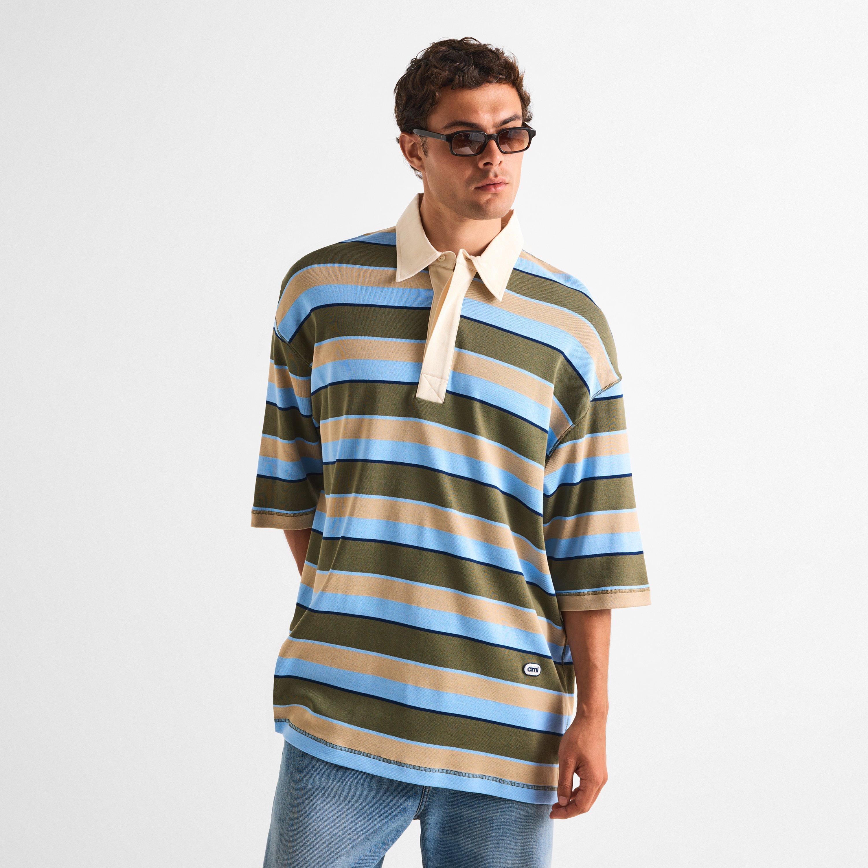 Blue/Khaki - Ami Paris - Men's Short Sleeve Polo Shirt - 3