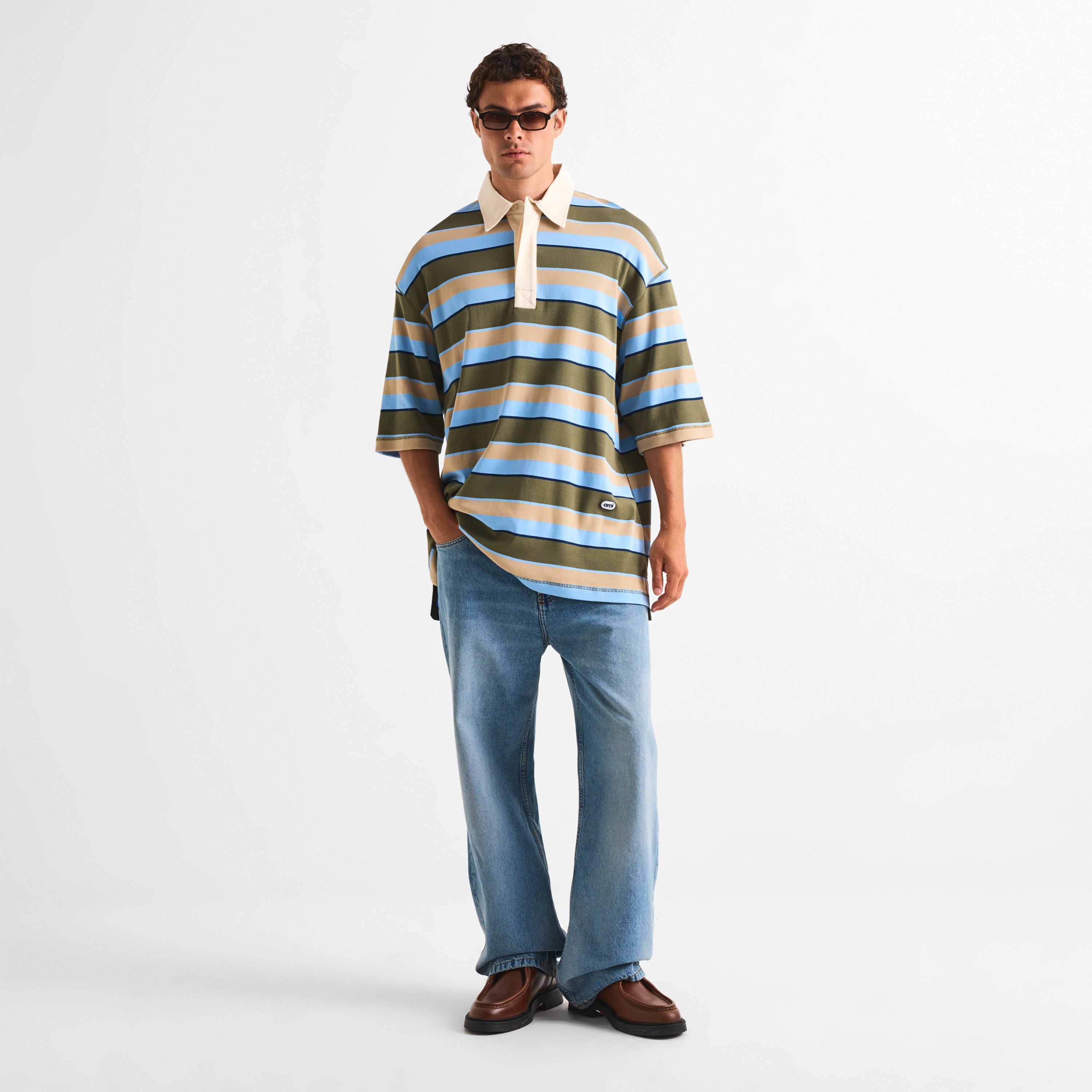 Blue/Khaki - Ami Paris - Men's Short Sleeve Polo Shirt - 6