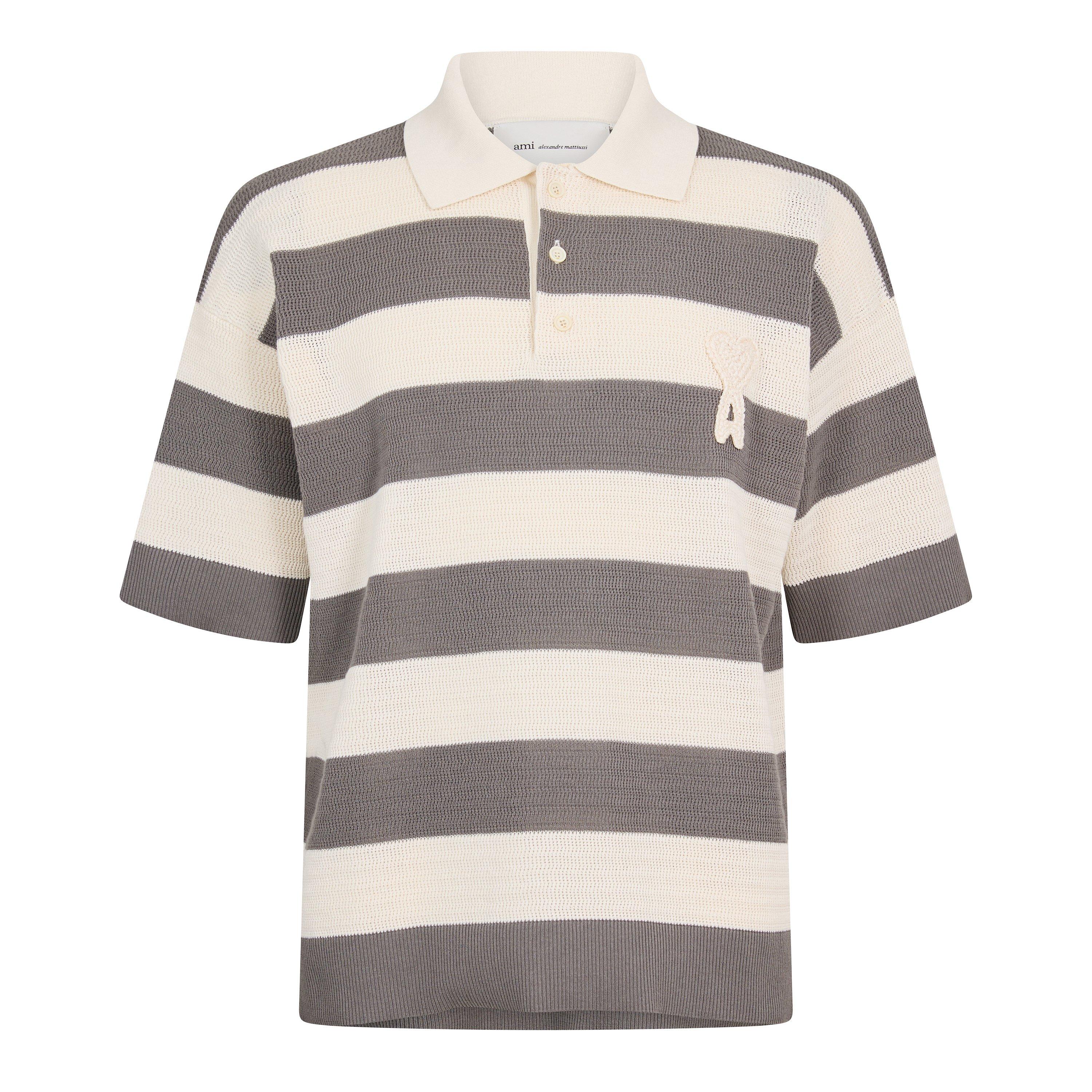 Ami Paris Men's Short Sleeve Polo Shirt - White/Carbon - Medium