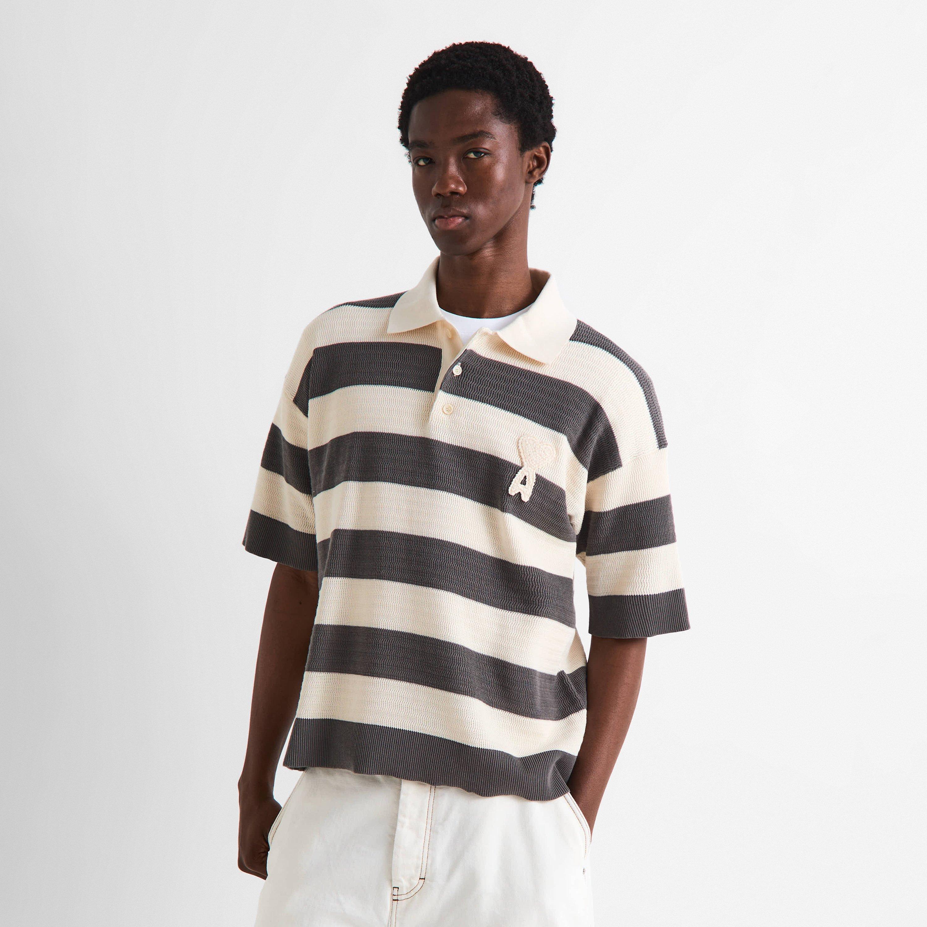 White/Carbon - Ami Paris - Mens Knit de Coeur Polo Shirt - 3