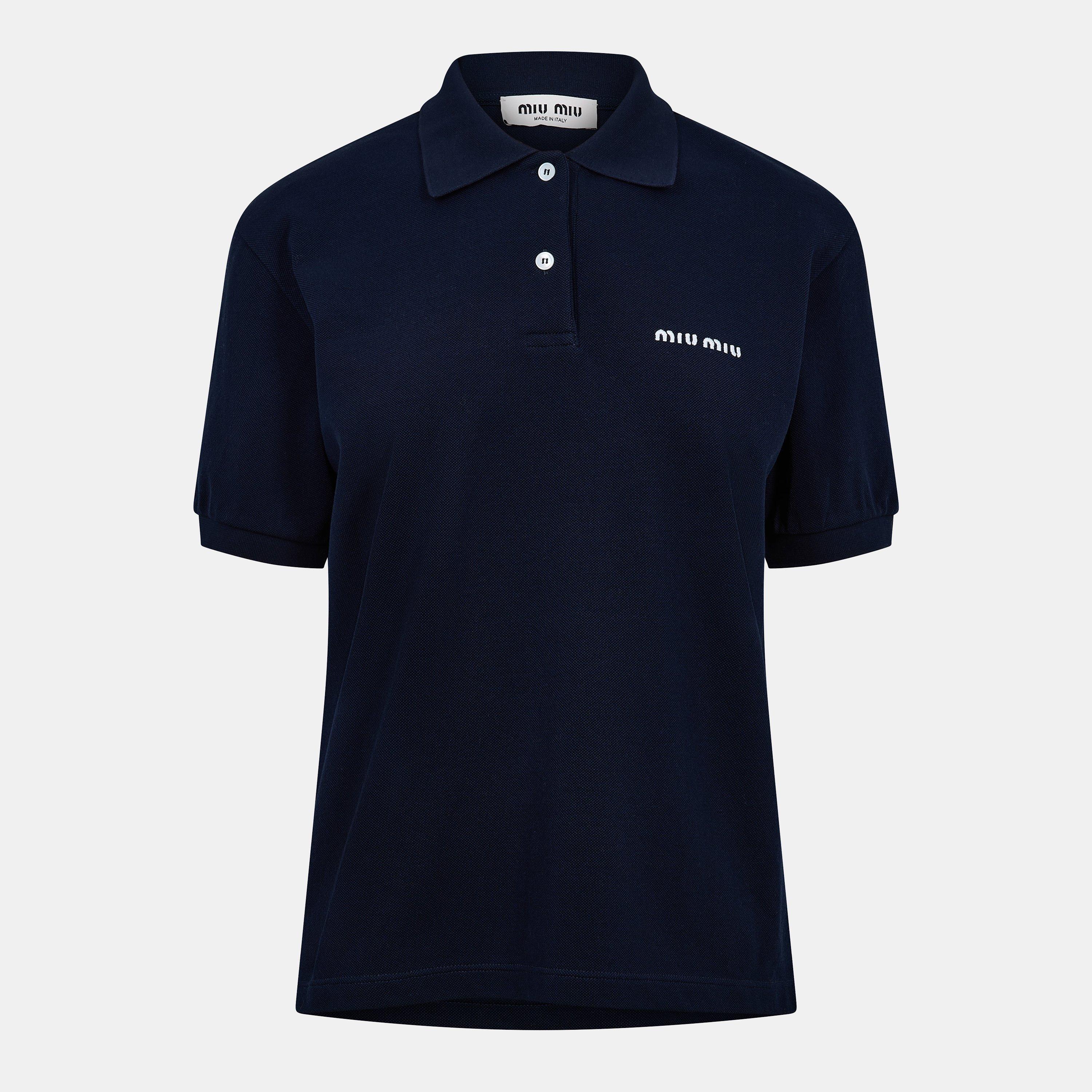 Bleu - Miu Miu - Women's Piquet Short Sleeve Polo Shirt - 1