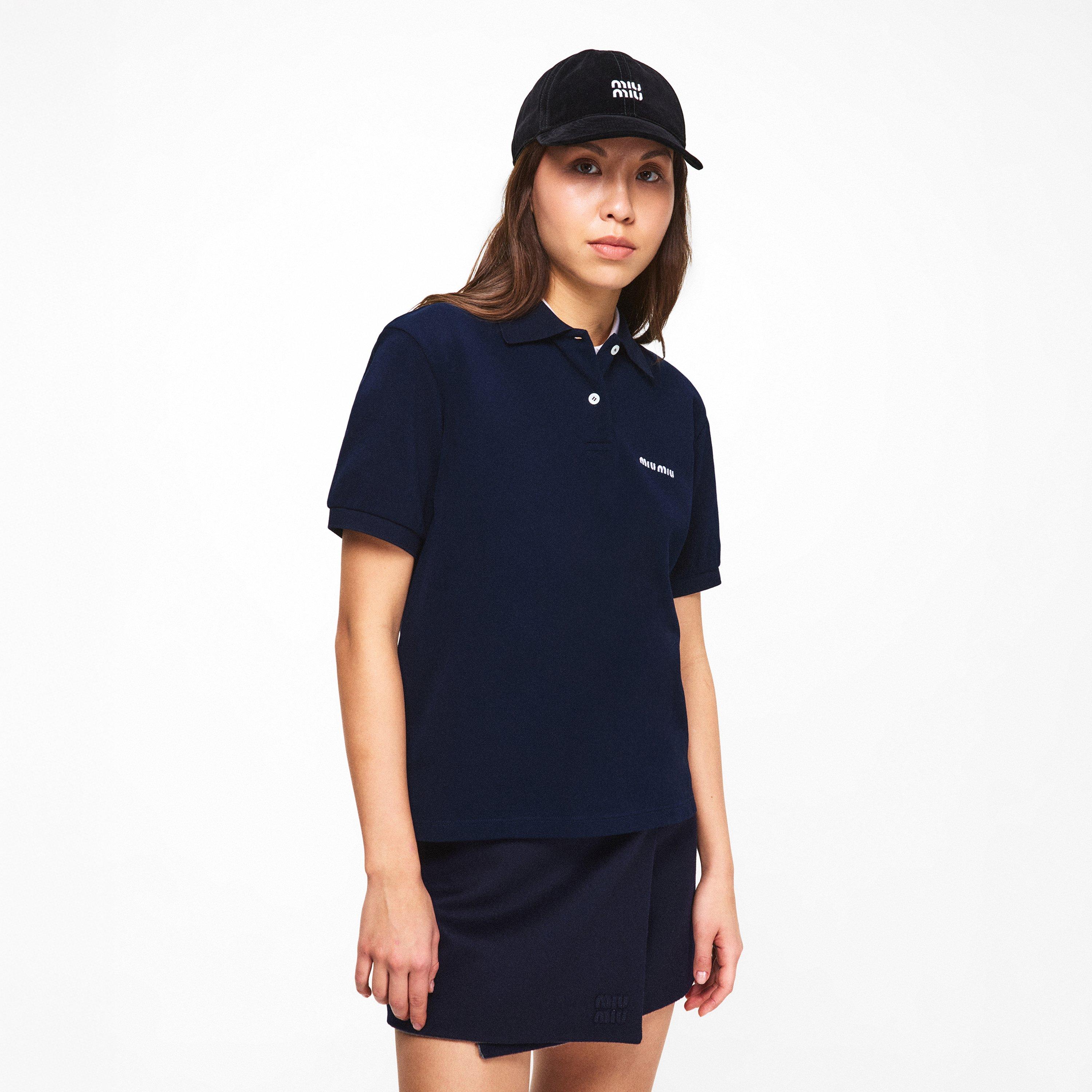 Bleu - Miu Miu - Women's Piquet Short Sleeve Polo Shirt - 3
