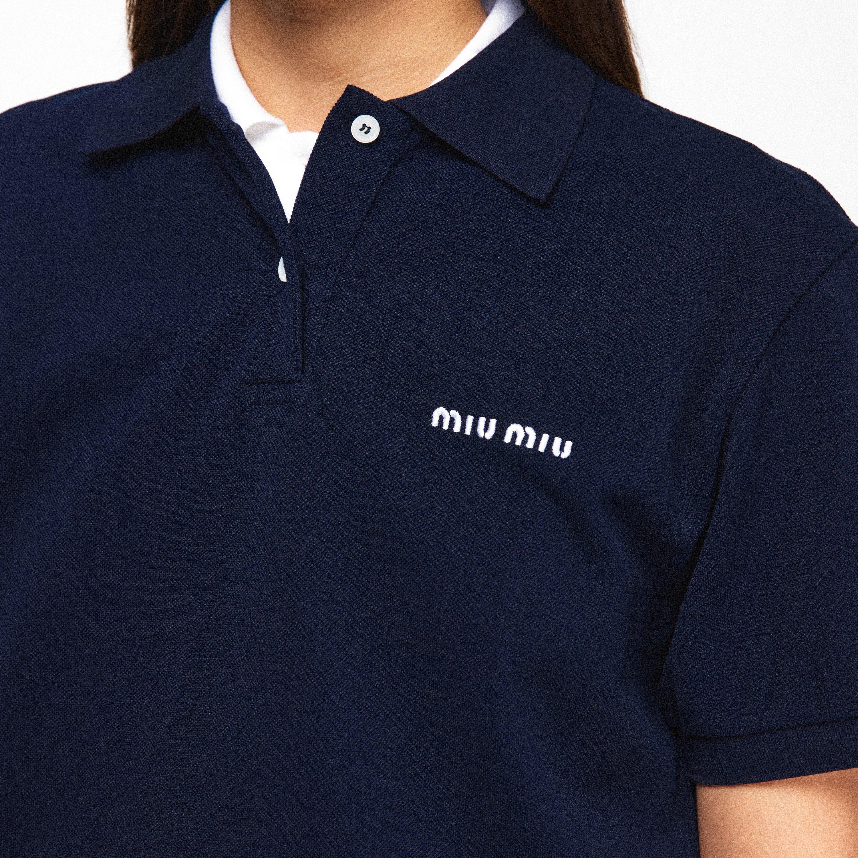 Bleu - Miu Miu - Women's Piquet Short Sleeve Polo Shirt - 5