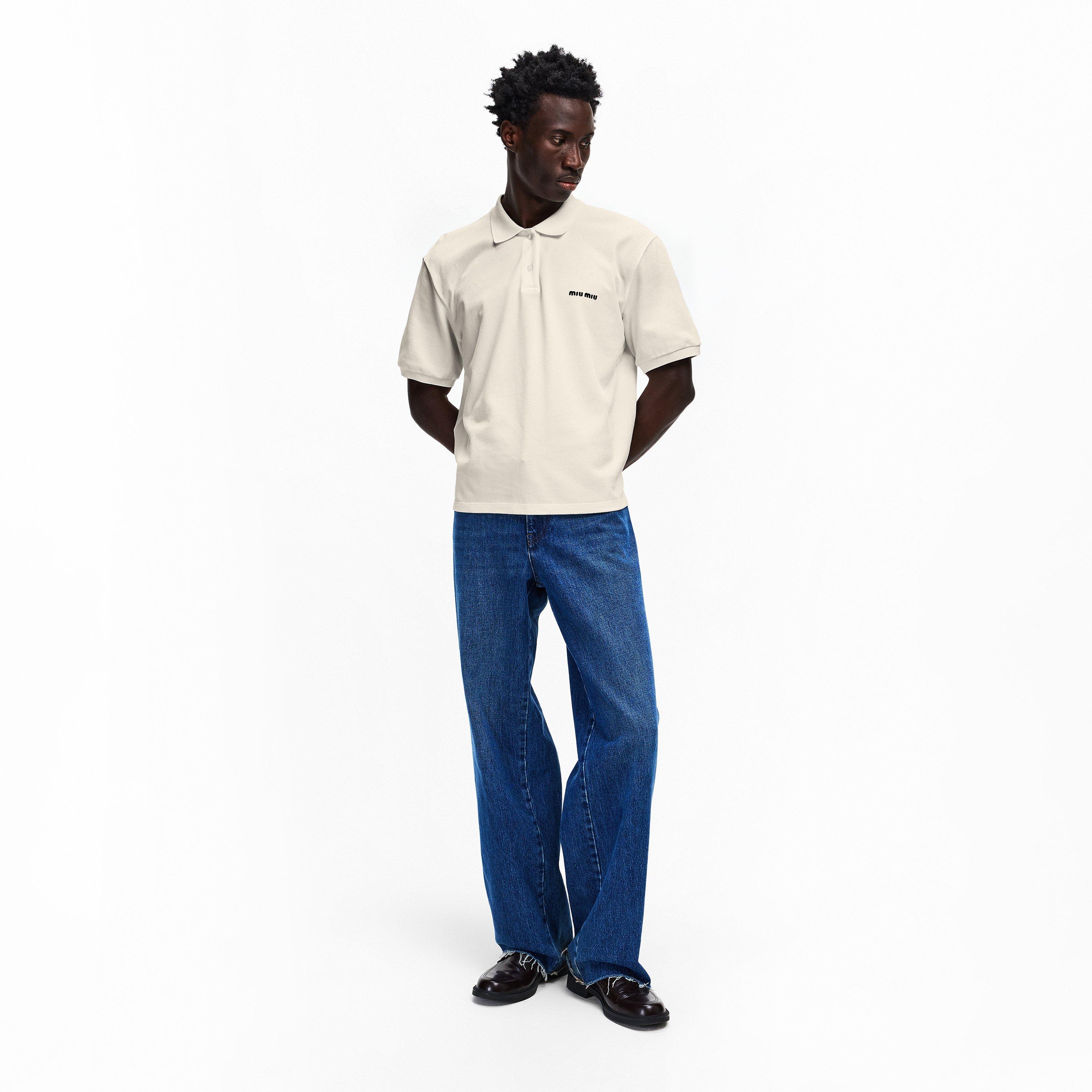 Bianco - Miu Miu - Men's Piquet Short Sleeve Polo Shirt - 5