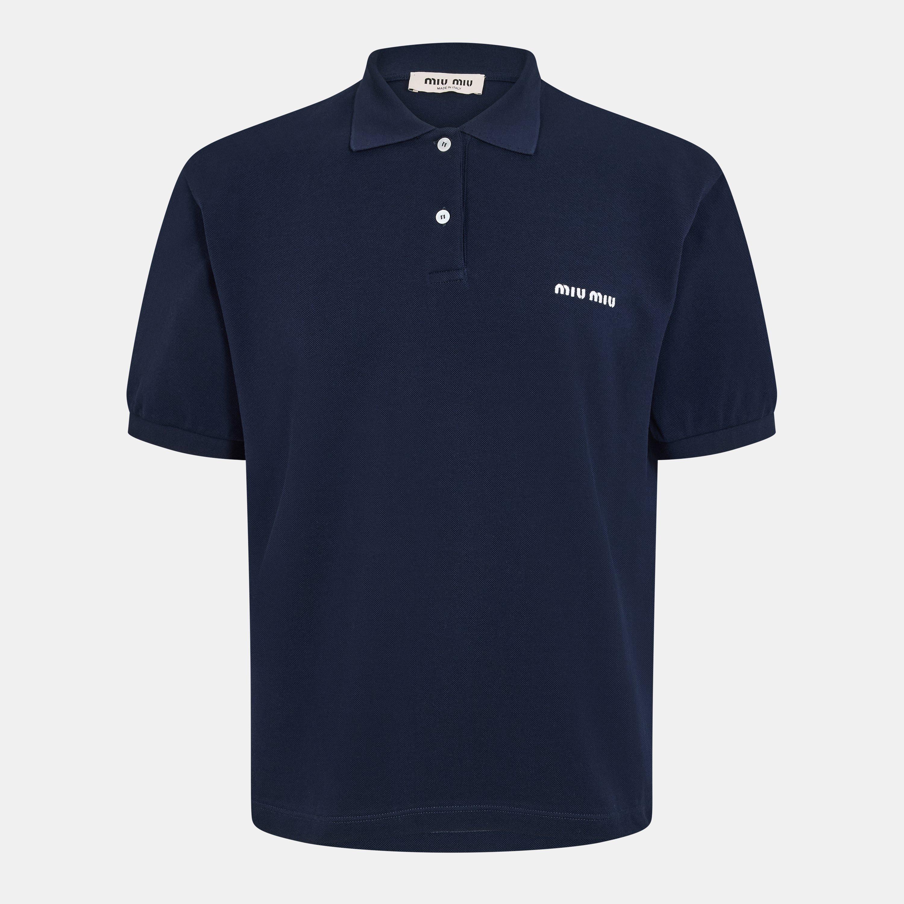 Bleu - Miu Miu - Men's Piquet Short Sleeve Polo Shirt - 1