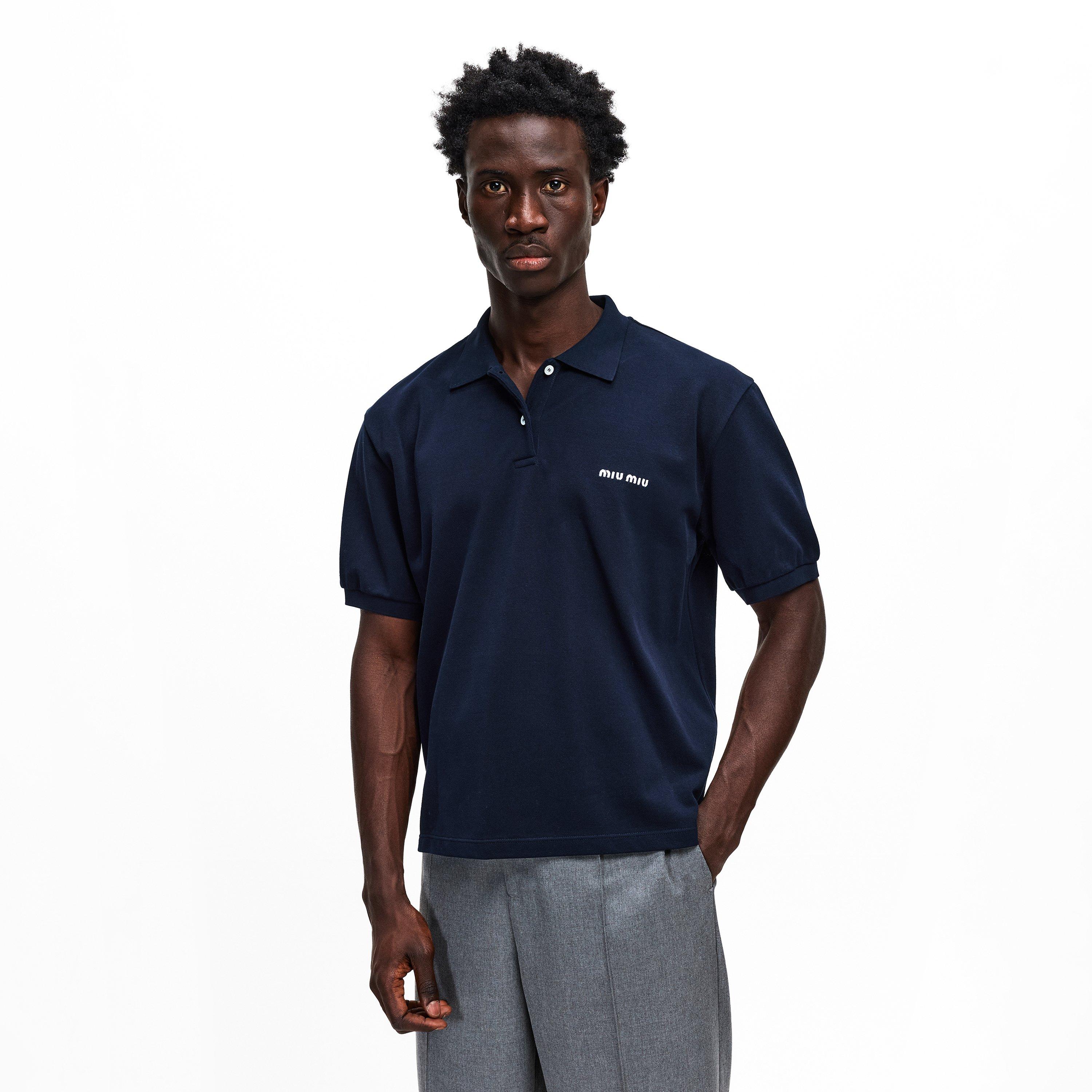 Bleu - Miu Miu - Men's Piquet Short Sleeve Polo Shirt - 3