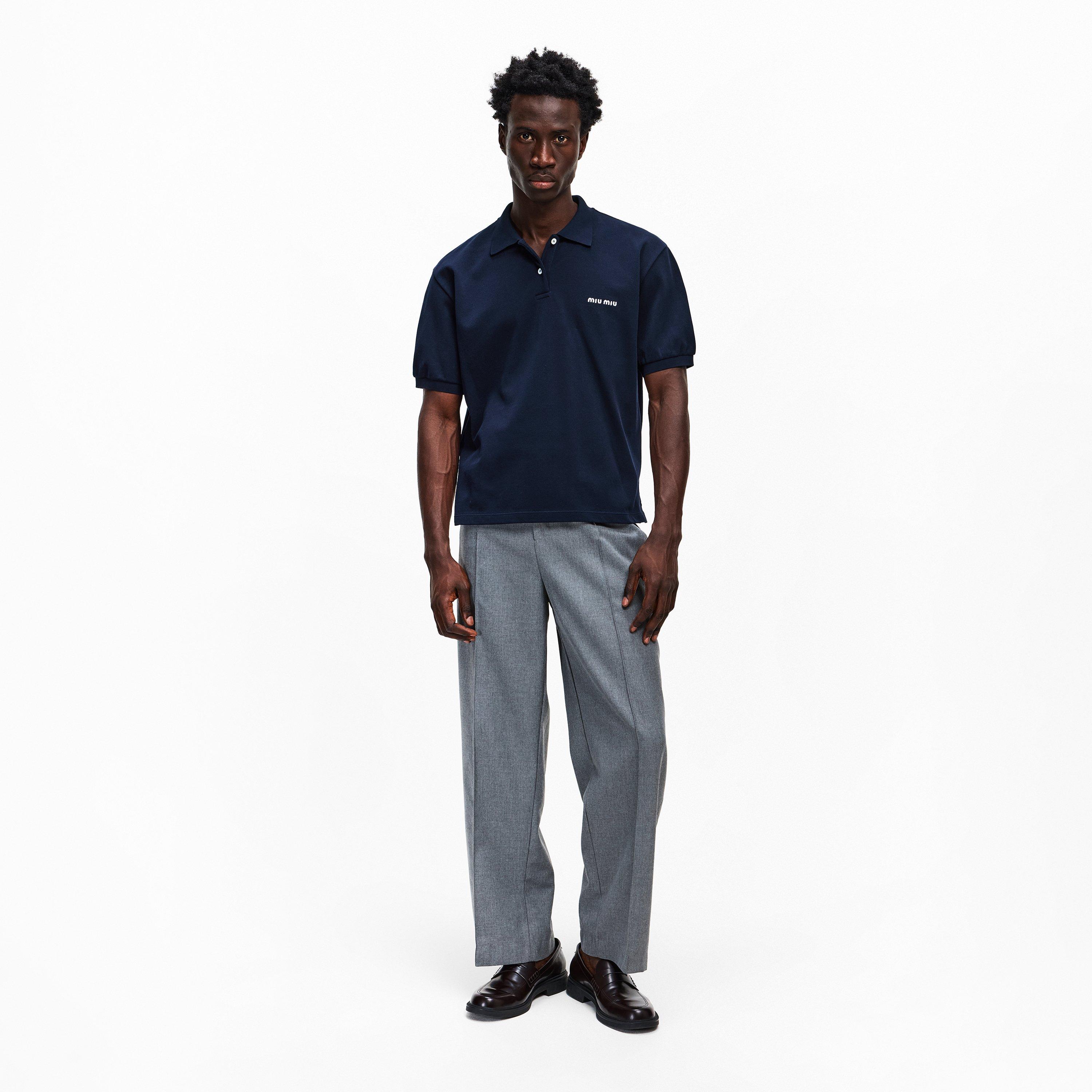 Bleu - Miu Miu - Men's Piquet Short Sleeve Polo Shirt - 5