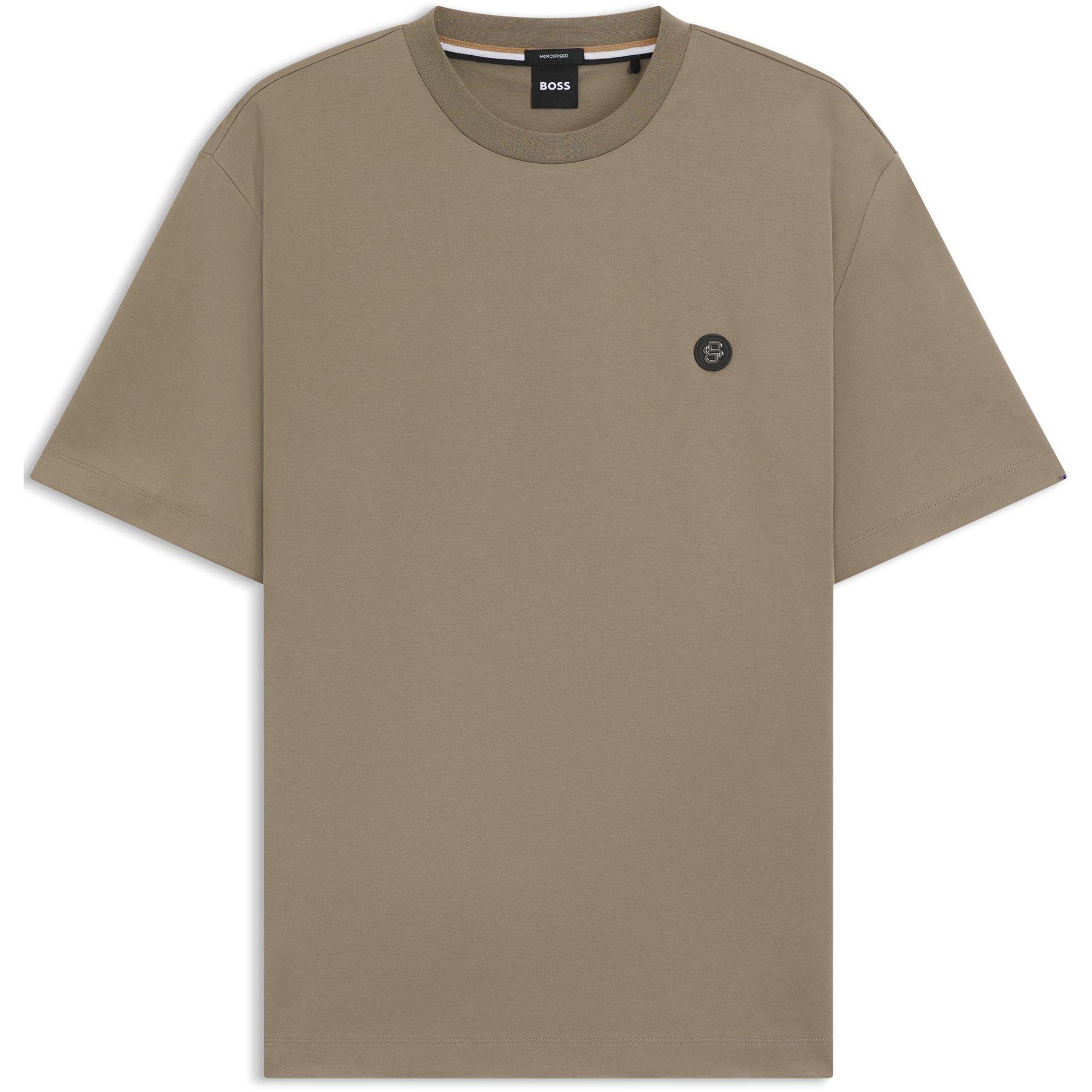 Boss Mens BOSS BLACK Taut Minimalist Design T-Shirt with Logo Detail - Open Brown 245 - Medium