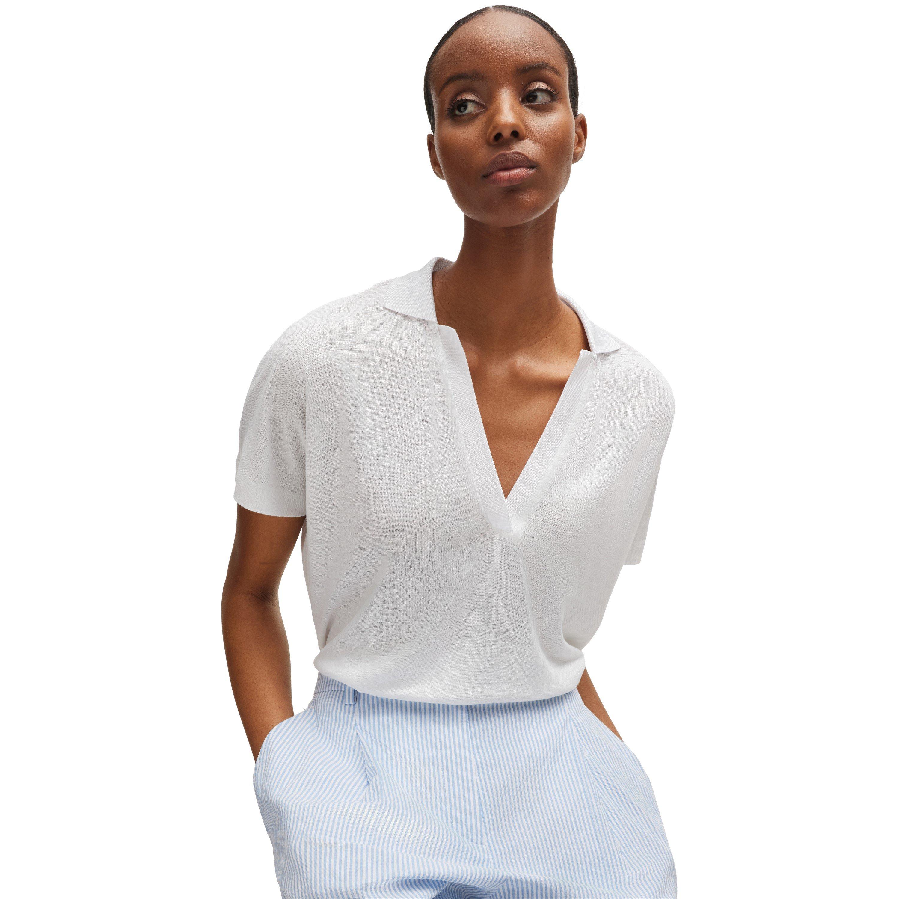 White - Boss - Women's Enelina Short Sleeve Polo Shirt - 4