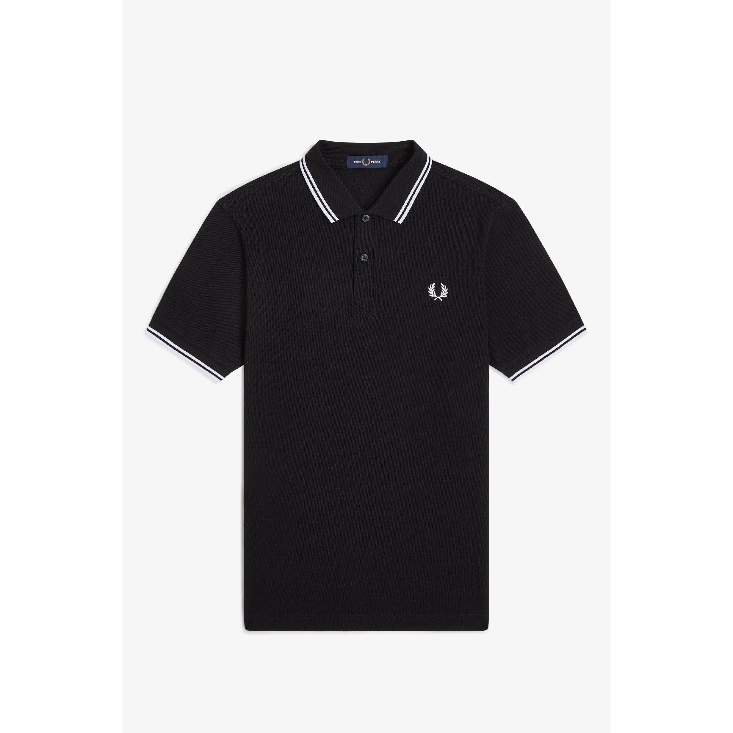 Fred Perry Men's Short Sleeve Twin Tipped Polo Shirt - Black/White 350 - XS