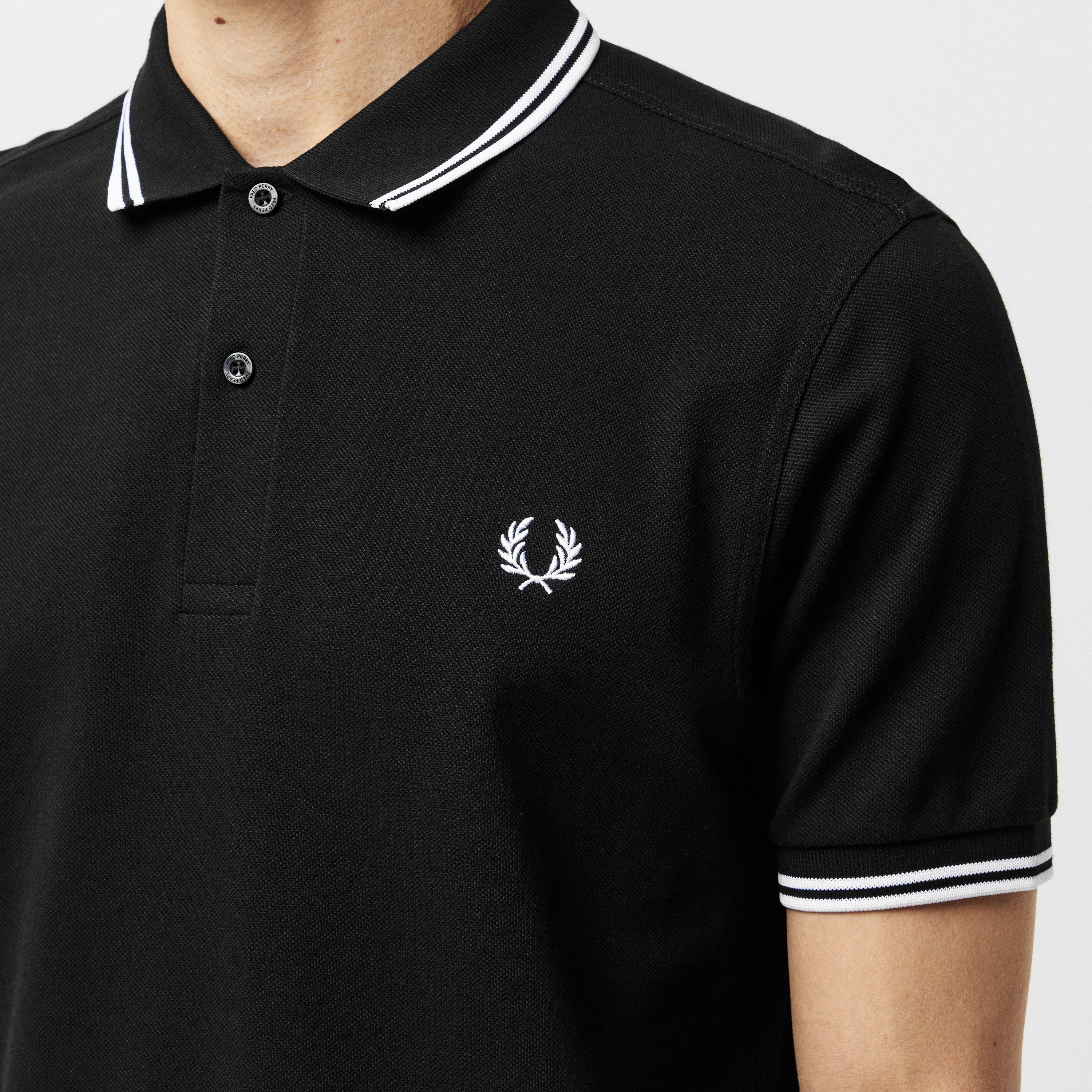 Black/White 350 - Fred Perry - Short Sleeve Twin Tipped Polo Shirt - 5