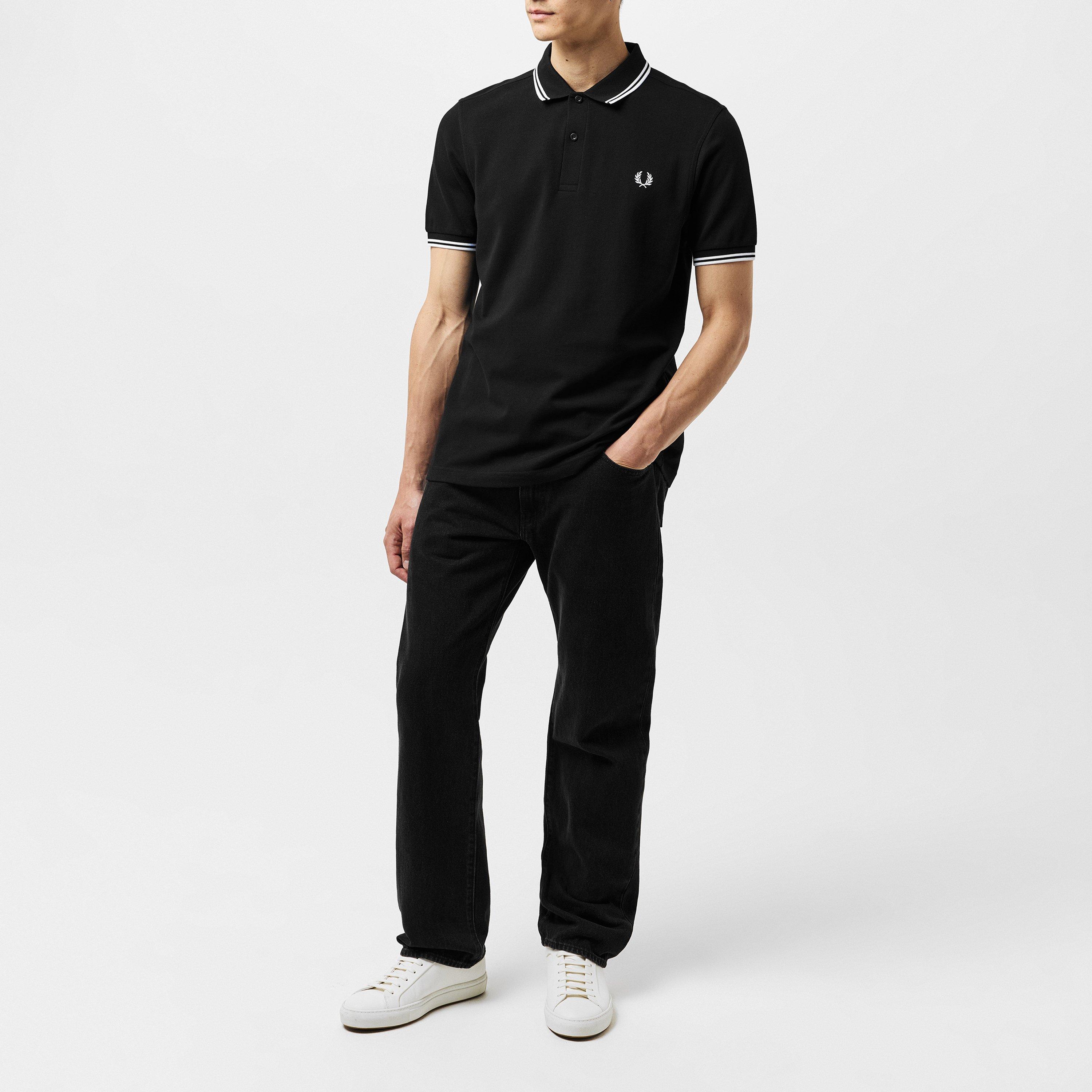 Black/White 350 - Fred Perry - Short Sleeve Twin Tipped Polo Shirt - 6