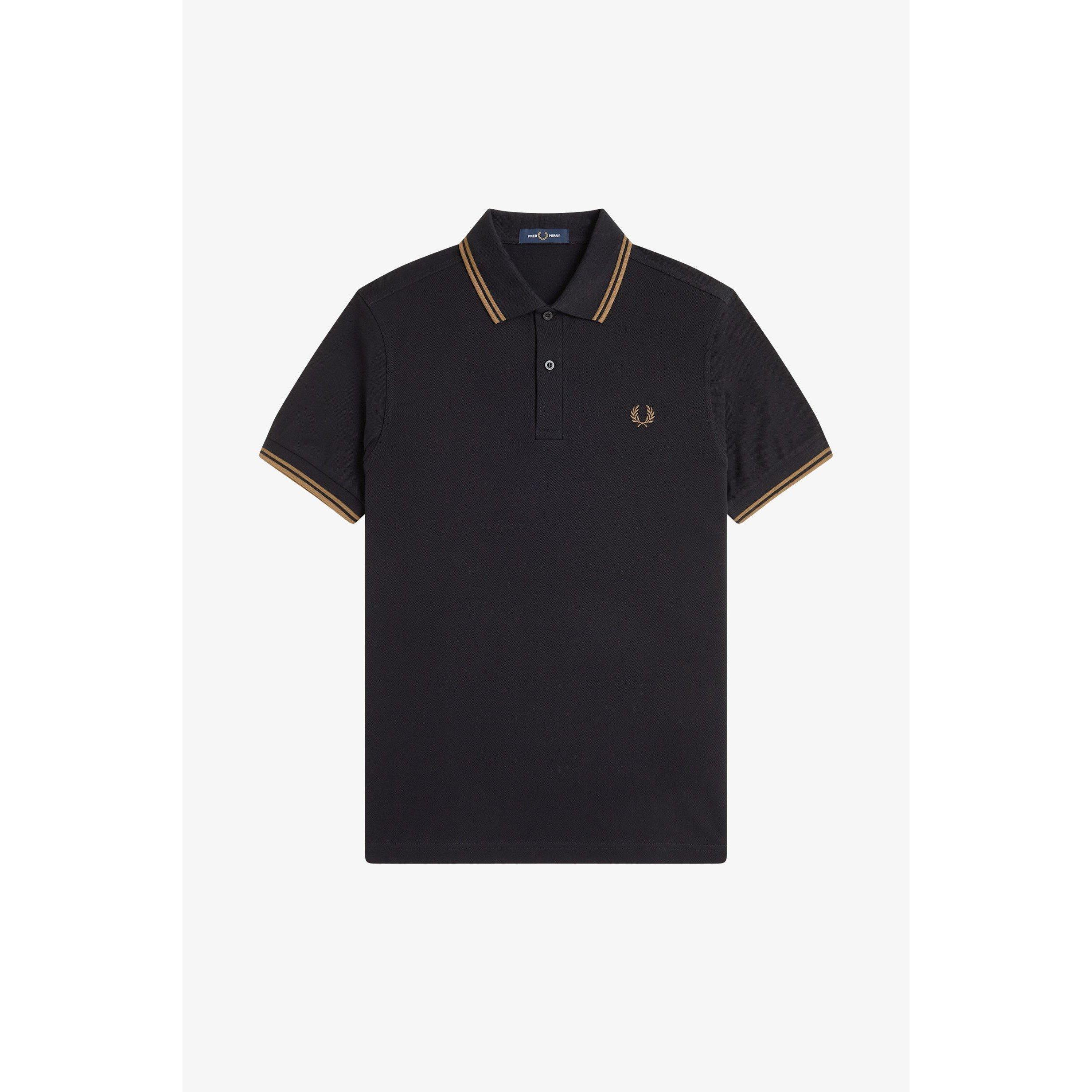 Fred Perry Men's Short Sleeve Twin Tipped Polo Shirt - Black/Shade S77 - L
