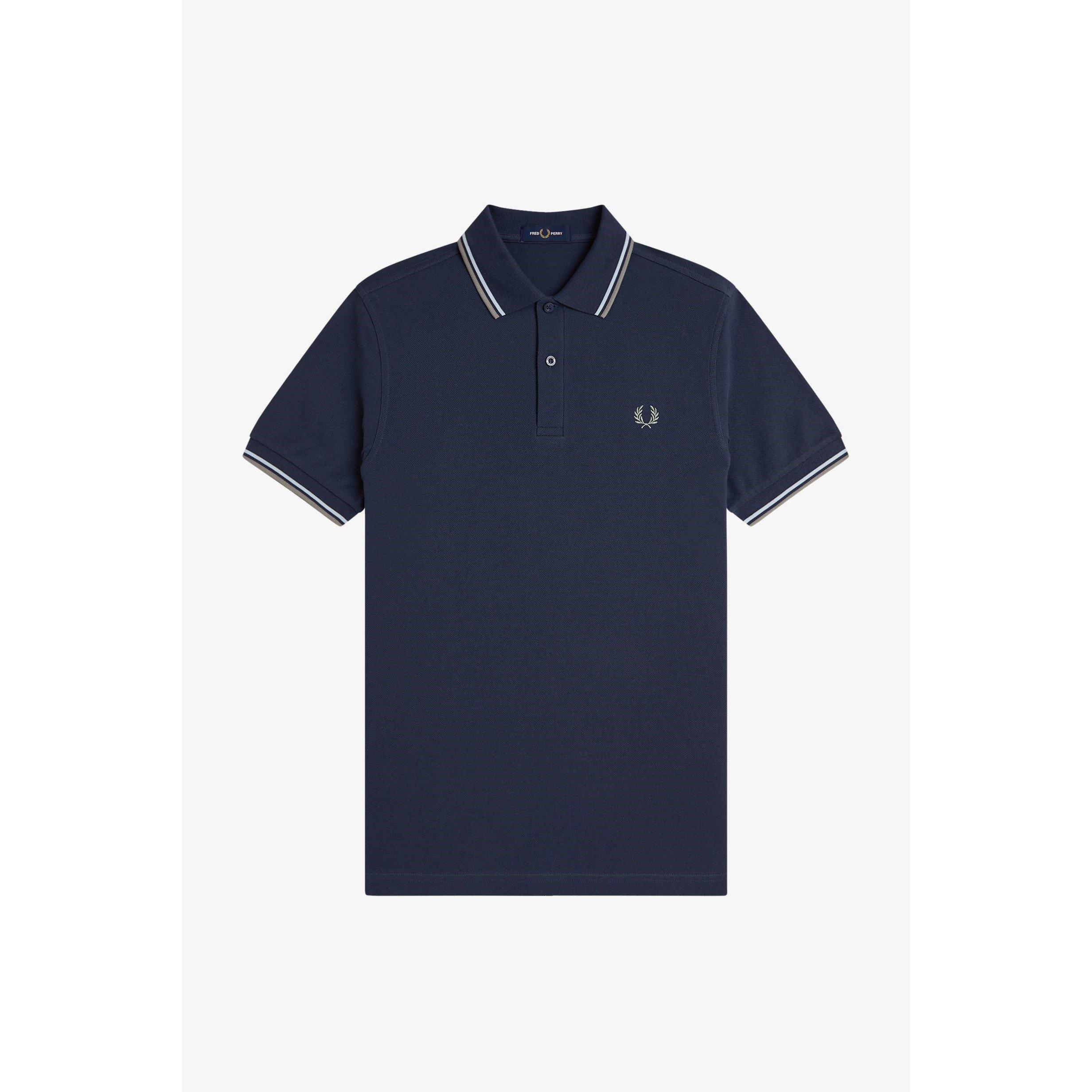 Fred Perry Short Sleeve Twin Tipped Polo Shirt - Dk Airforce Z47 - M